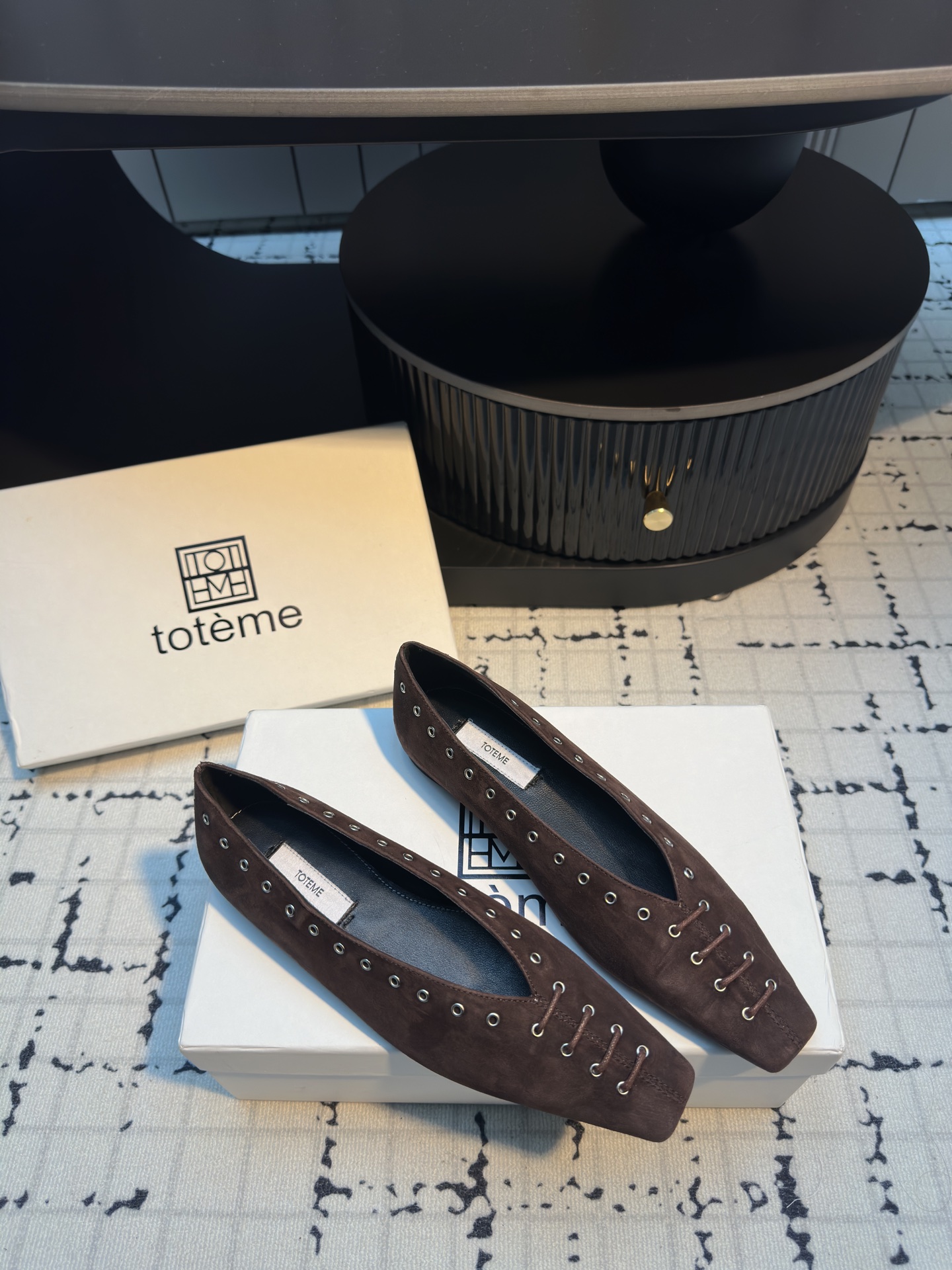 Toteme 25SS Suede Loafers with Rivet and Tie Detail, Square Toe, Flat Heel 3 i1743491818273 5357 0 1