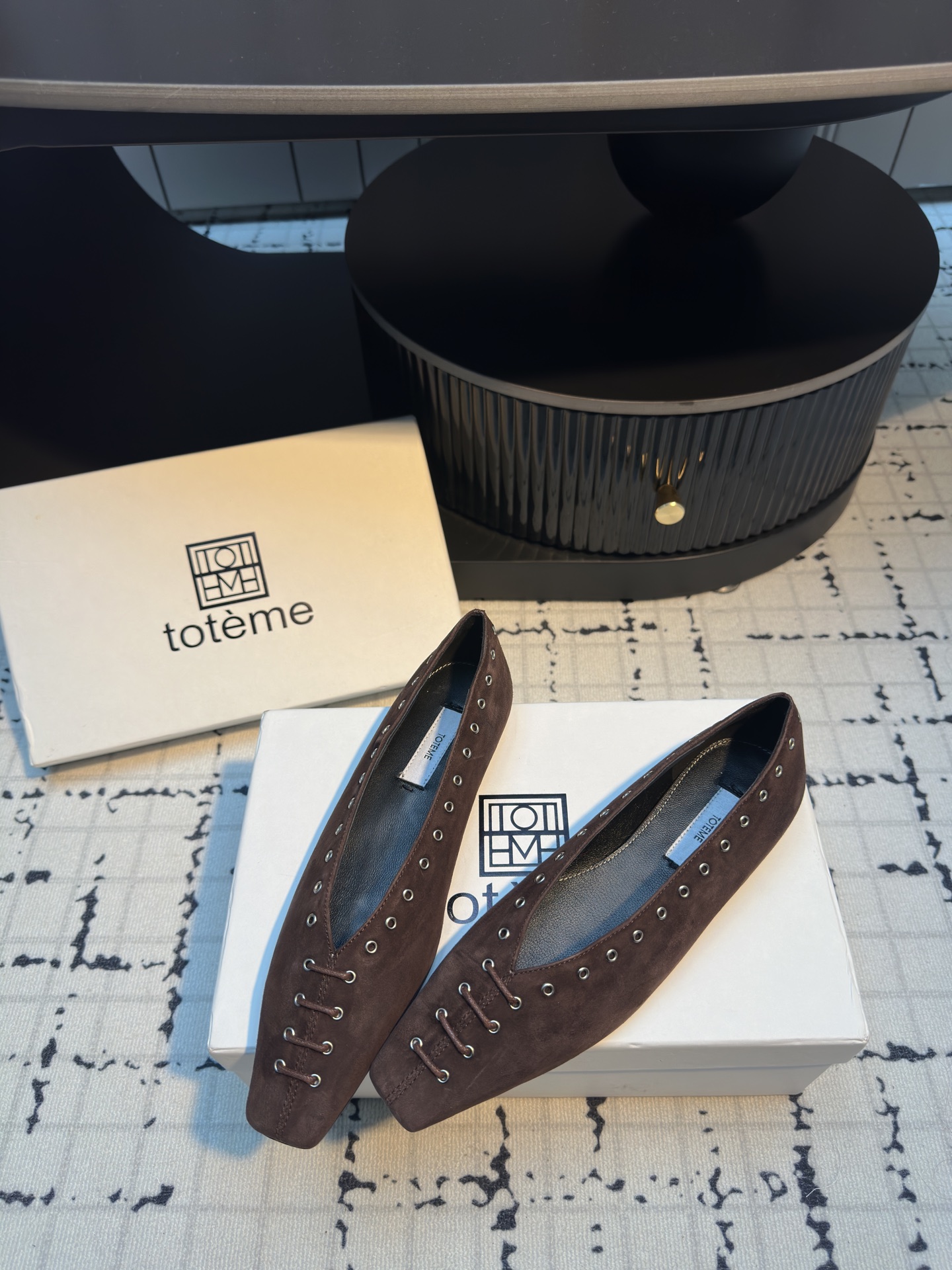 Toteme 25SS Suede Loafers with Rivet and Tie Detail, Square Toe, Flat Heel 4 i1743491818306 2301 0 2