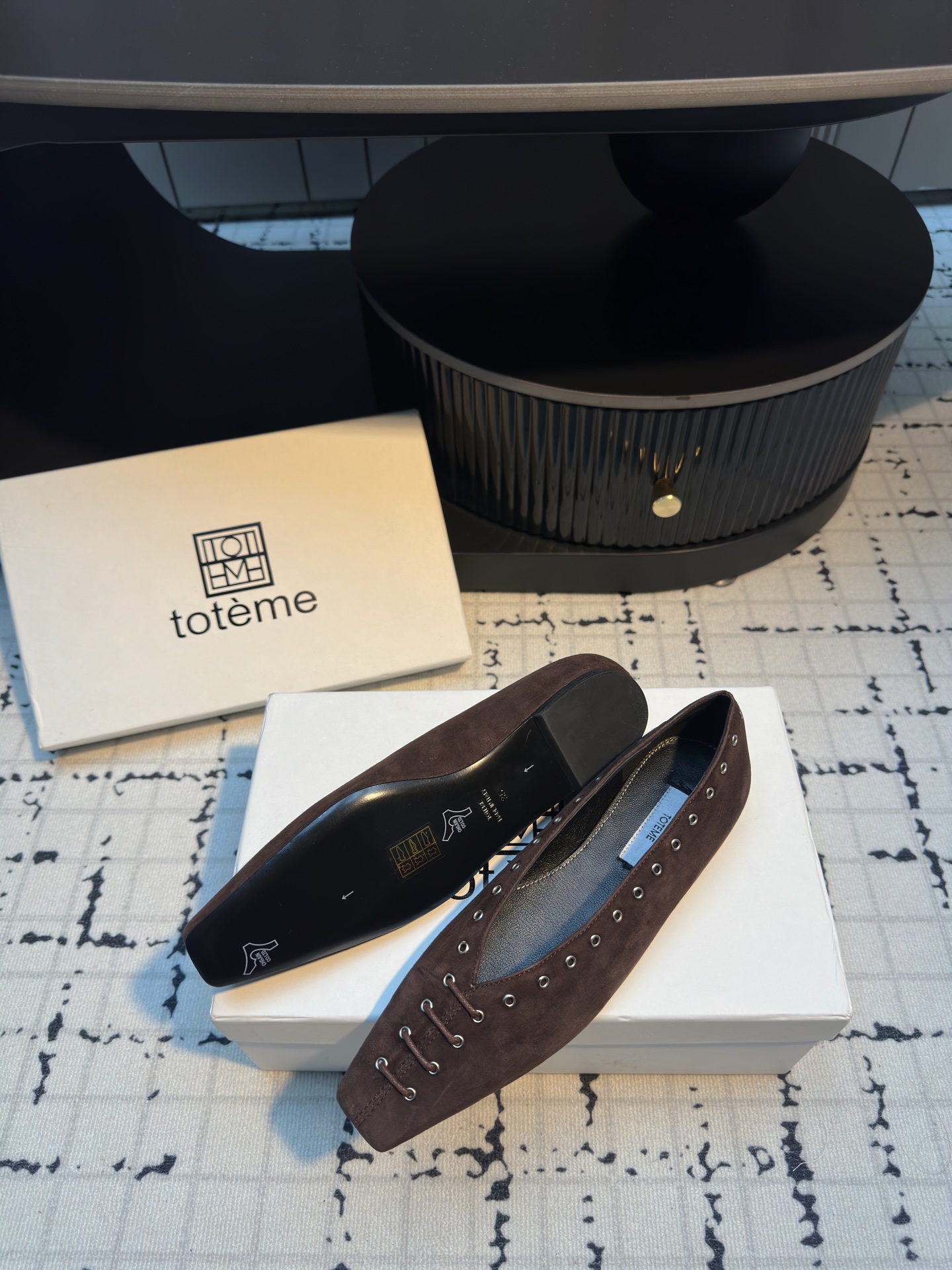 Toteme 25SS Suede Loafers with Rivet and Tie Detail, Square Toe, Flat Heel 7 i1743491818307 3171 0 5