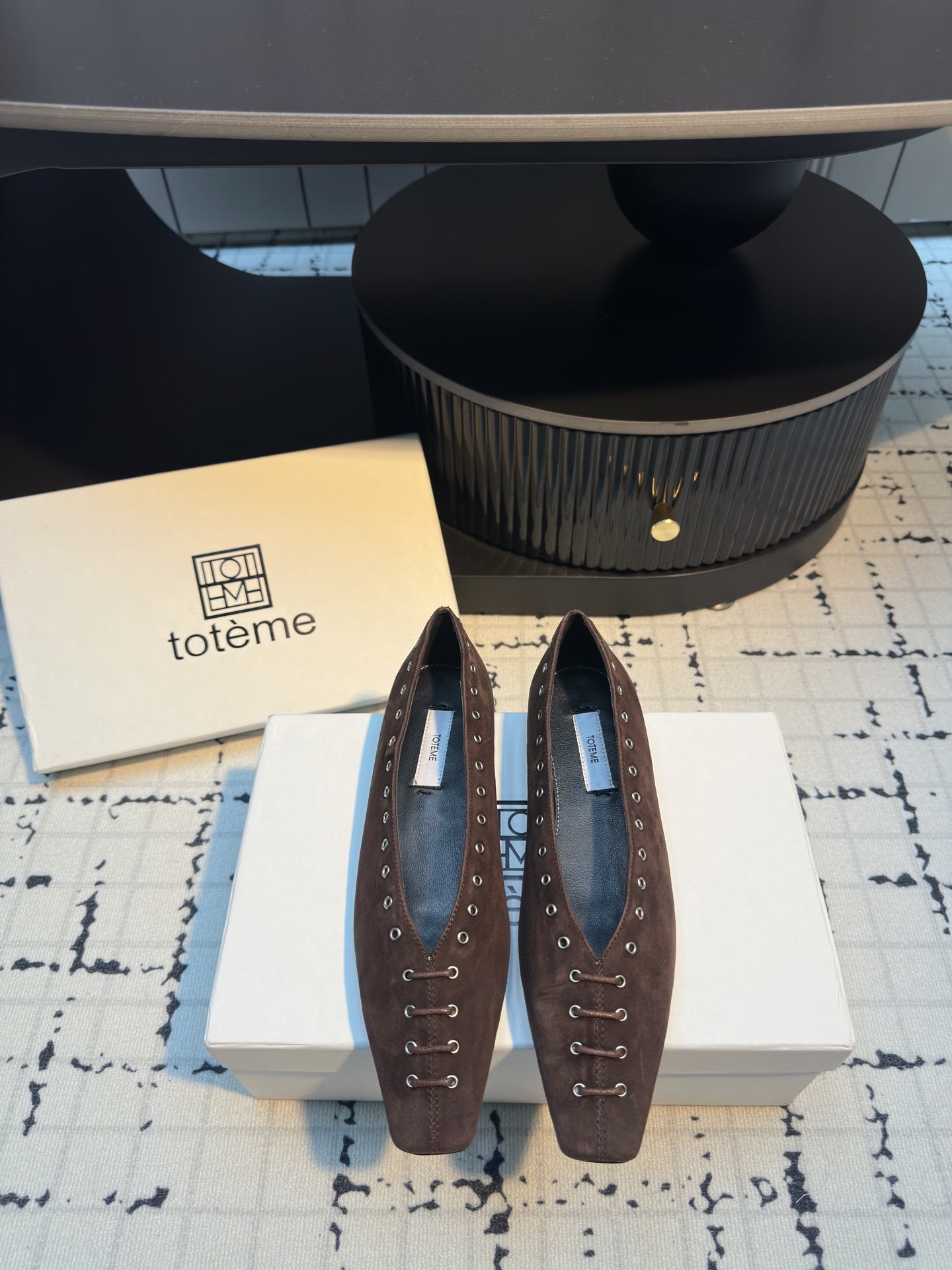 Toteme 25SS Suede Loafers with Rivet and Tie Detail, Square Toe, Flat Heel 2 i1743491819670 7784 0 0