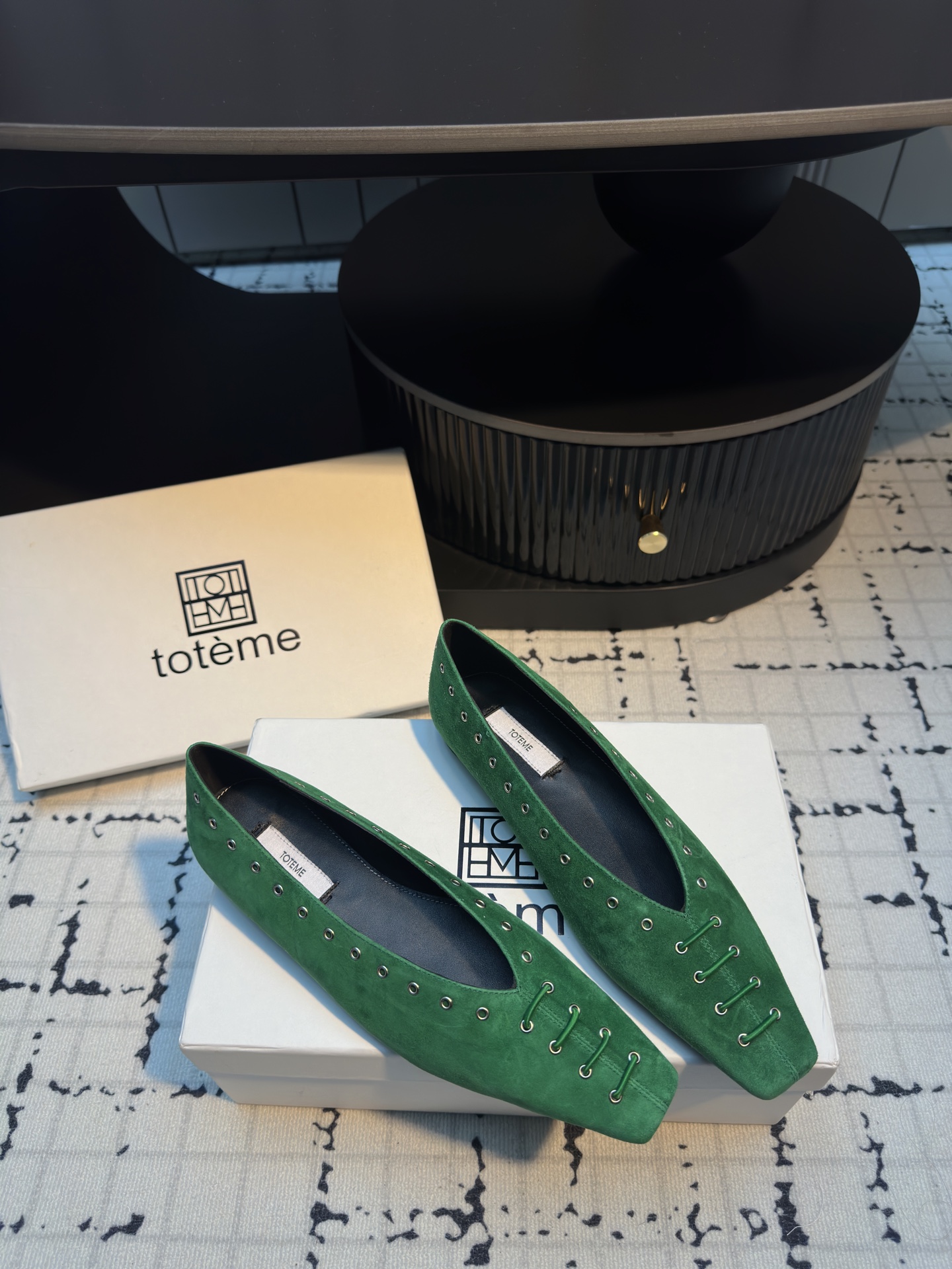 Toteme Women's Green Suede Square Toe Loafers with Rivet and Tie Detail 2 i1743491921657 9031 0 1