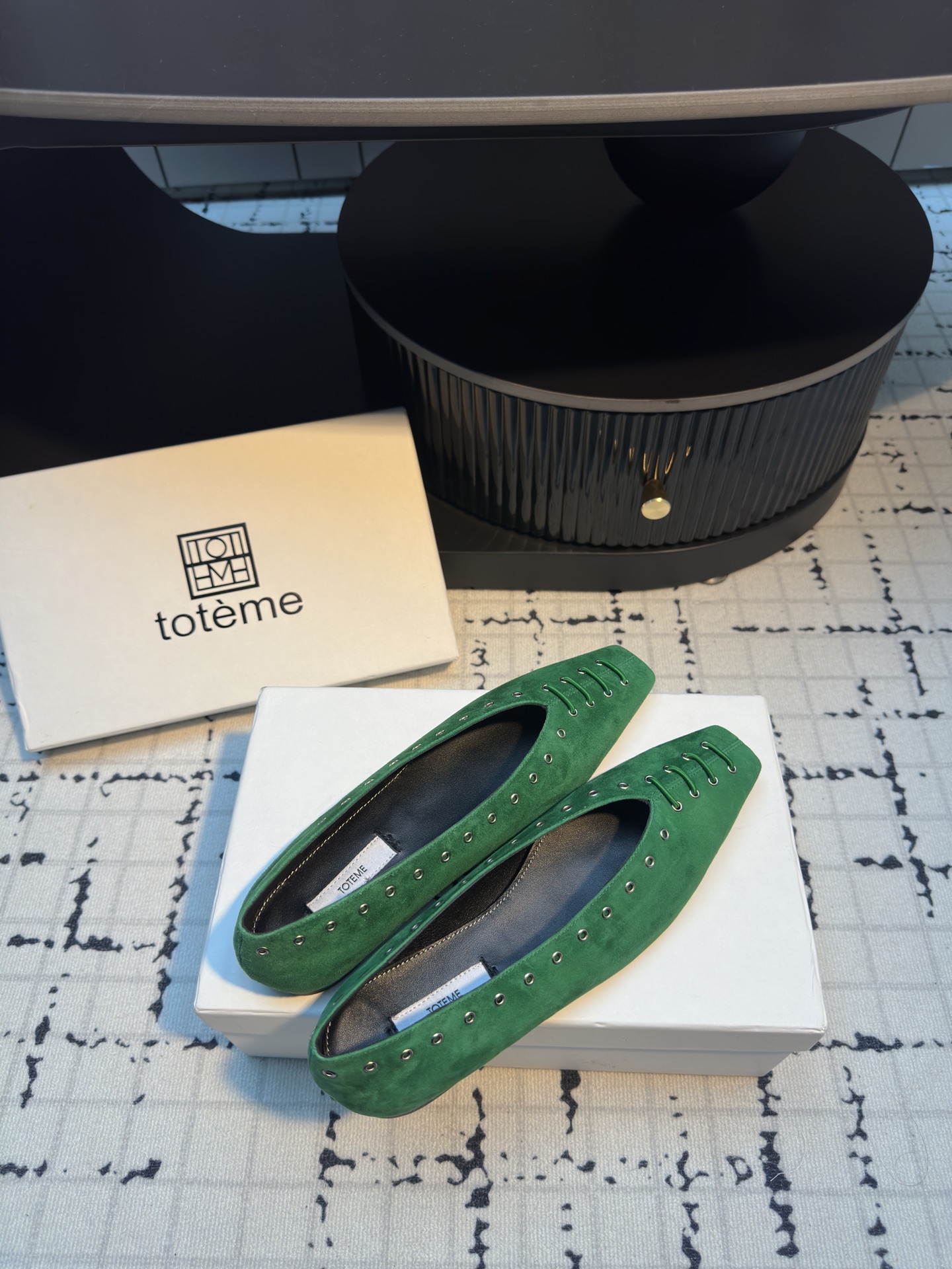 Toteme Women's Green Suede Square Toe Loafers with Rivet and Tie Detail 7 i1743491921763 4684 0 5