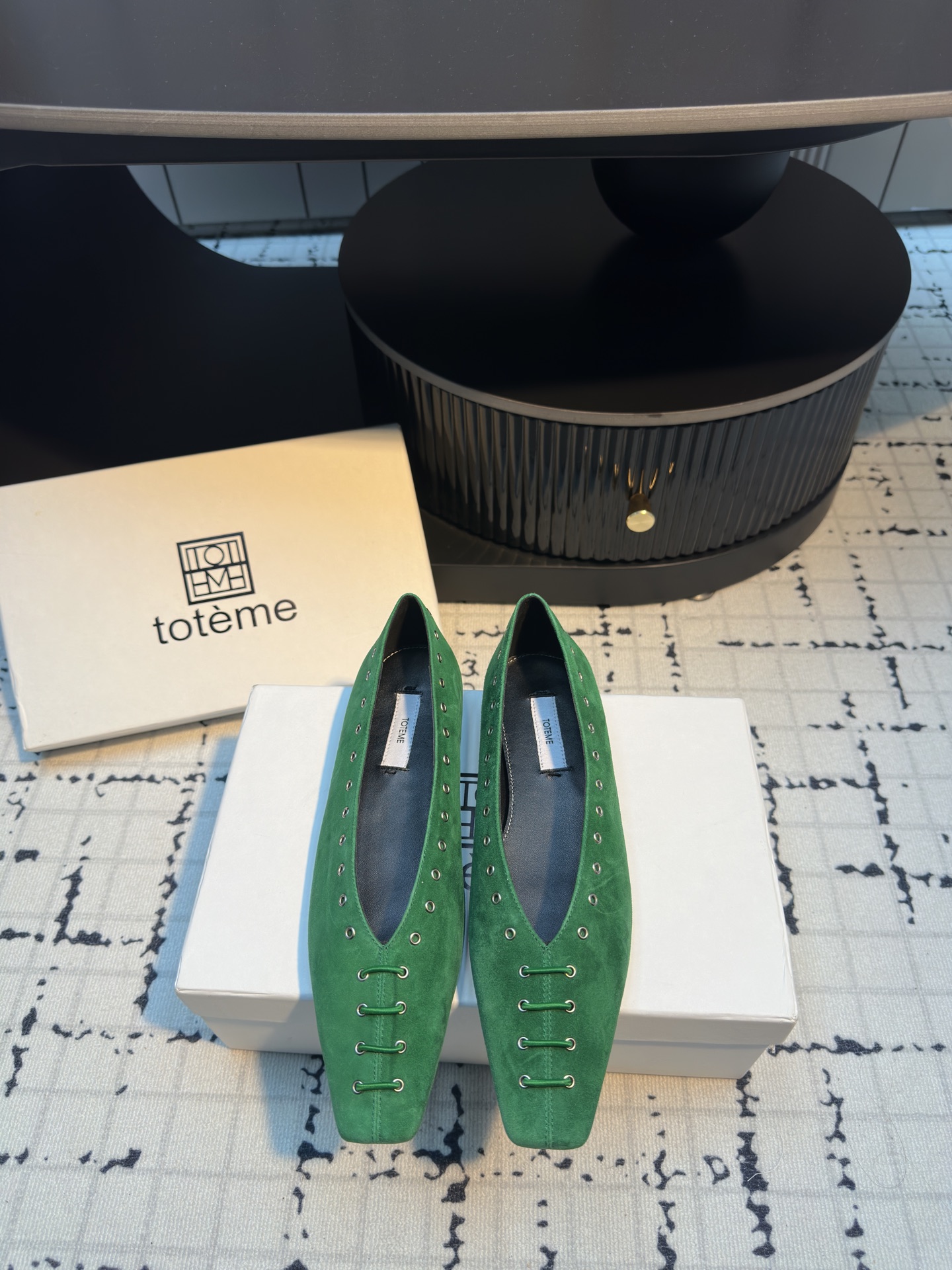 Toteme Women's Green Suede Square Toe Loafers with Rivet and Tie Detail 3 i1743491921845 3919 0 0