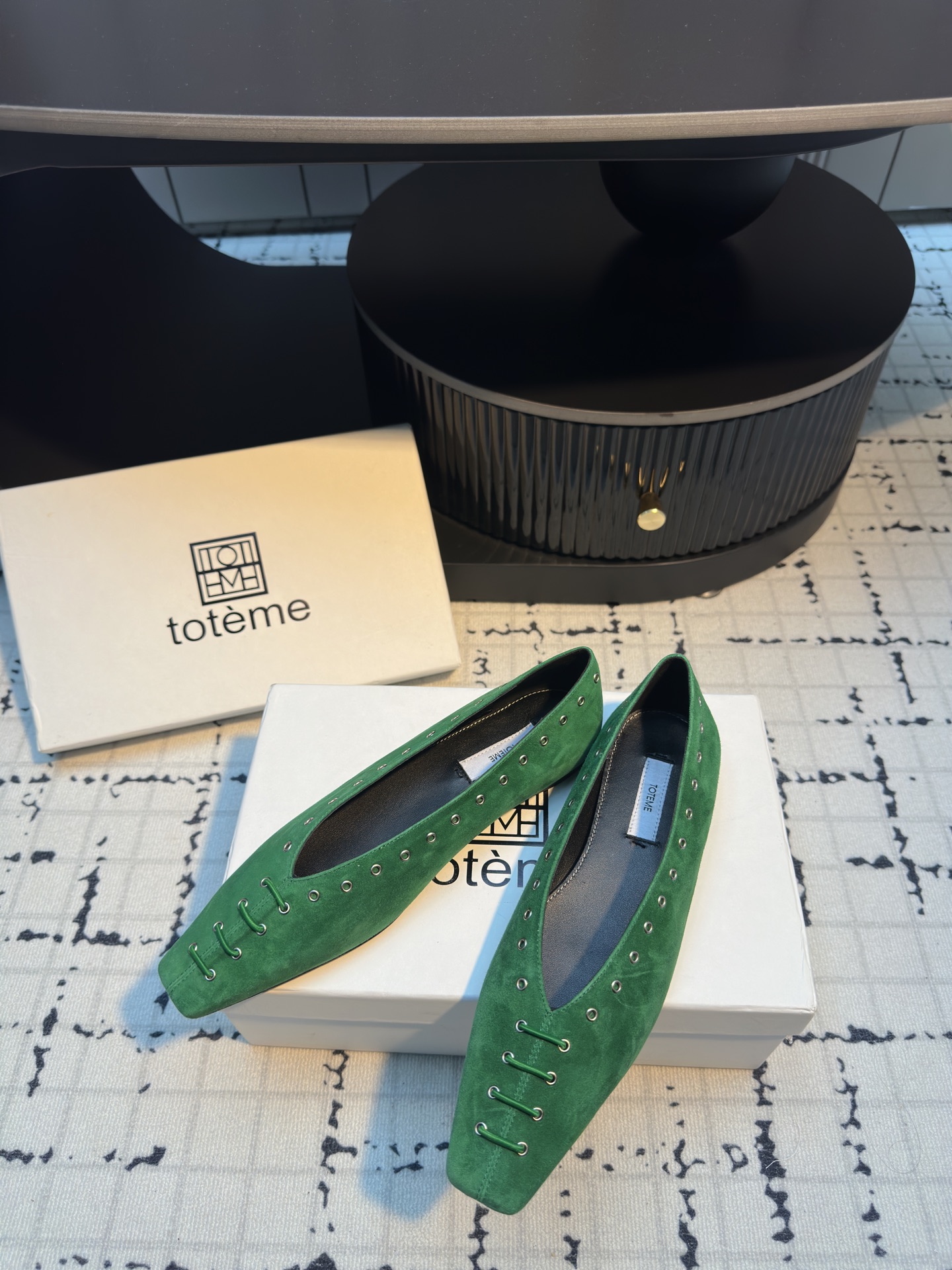 Toteme Women's Green Suede Square Toe Loafers with Rivet and Tie Detail 5 i1743491921856 3023 0 3