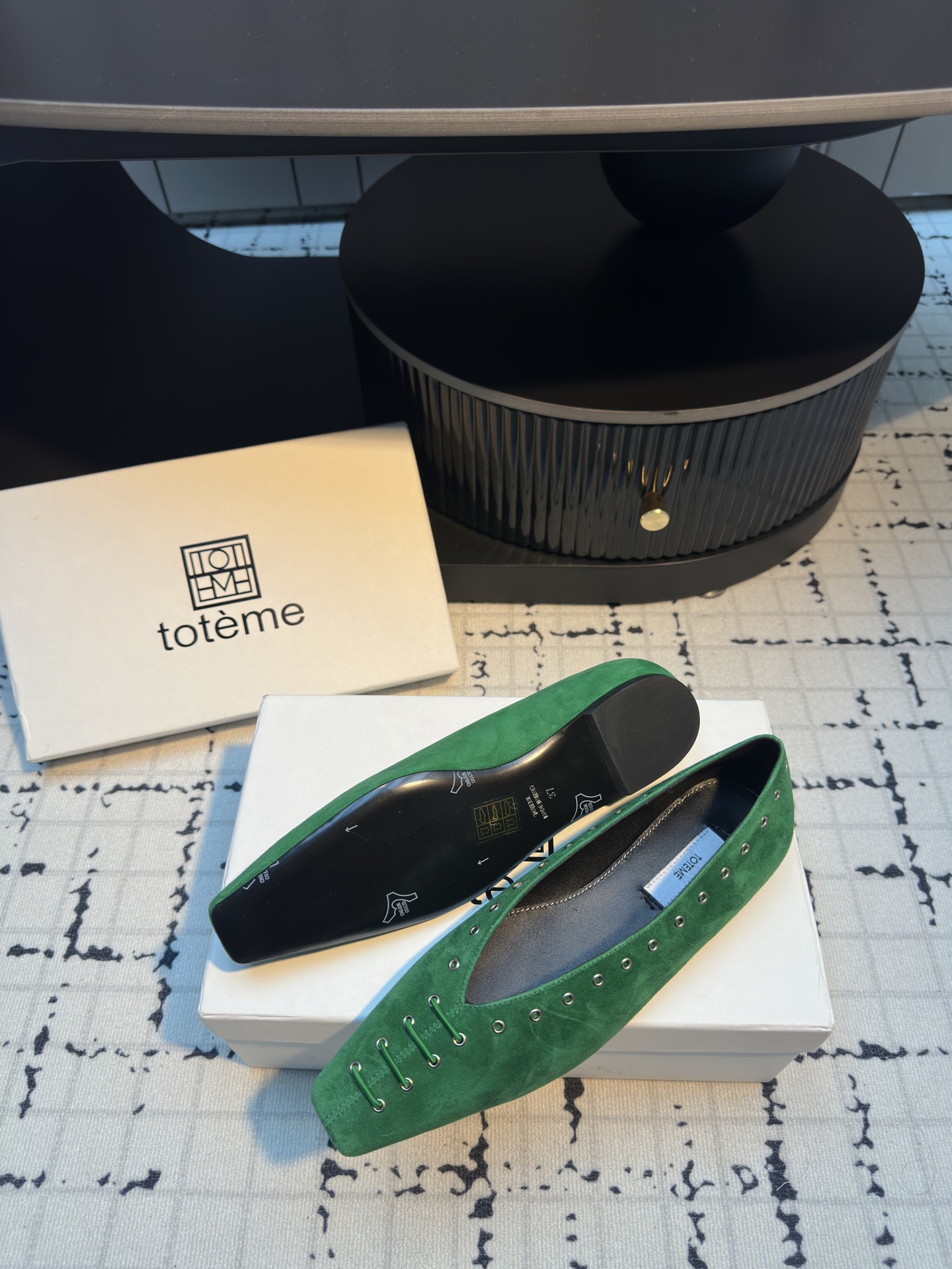 Toteme Women's Green Suede Square Toe Loafers with Rivet and Tie Detail 8 i1743491923042 9552 0 6