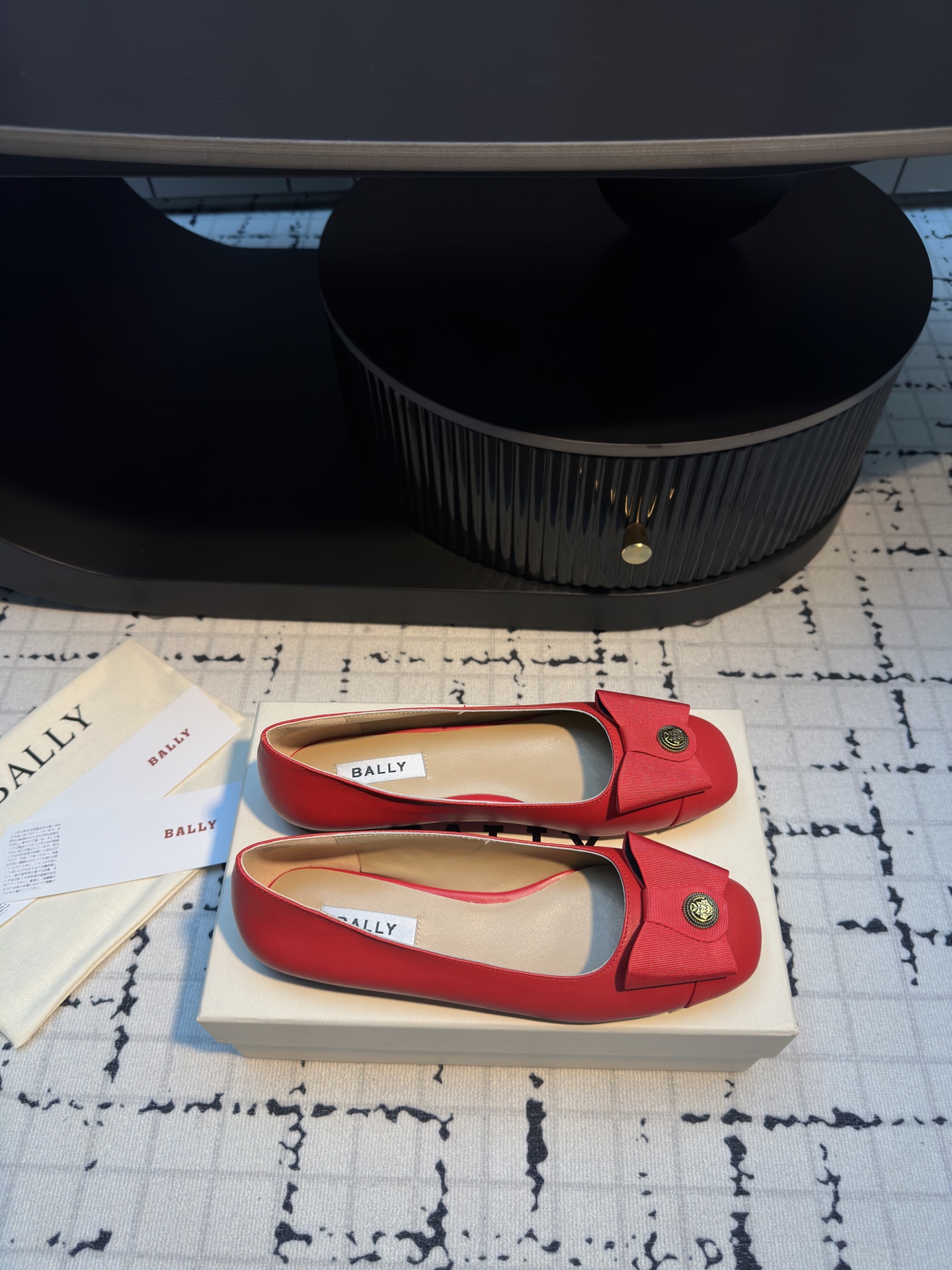 Bally BALLA25S Red Leather Ballet Flats with Bow Accent and Square Toe 6 i1745321994857 2013 0 4