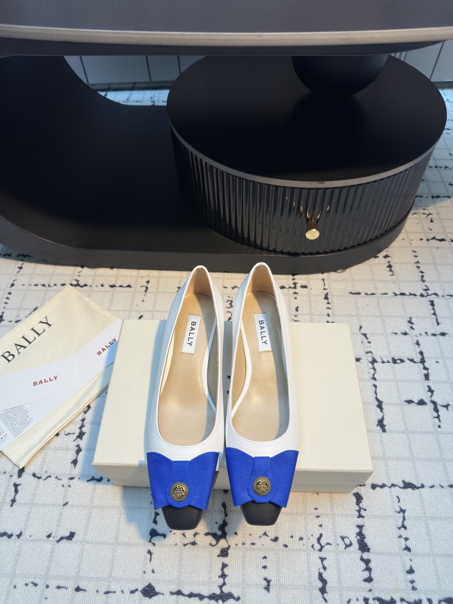 Bally Women's Leather Bow Square-Toe Pumps - White with Blue Accent 3 i1745322166521 4148 0 0