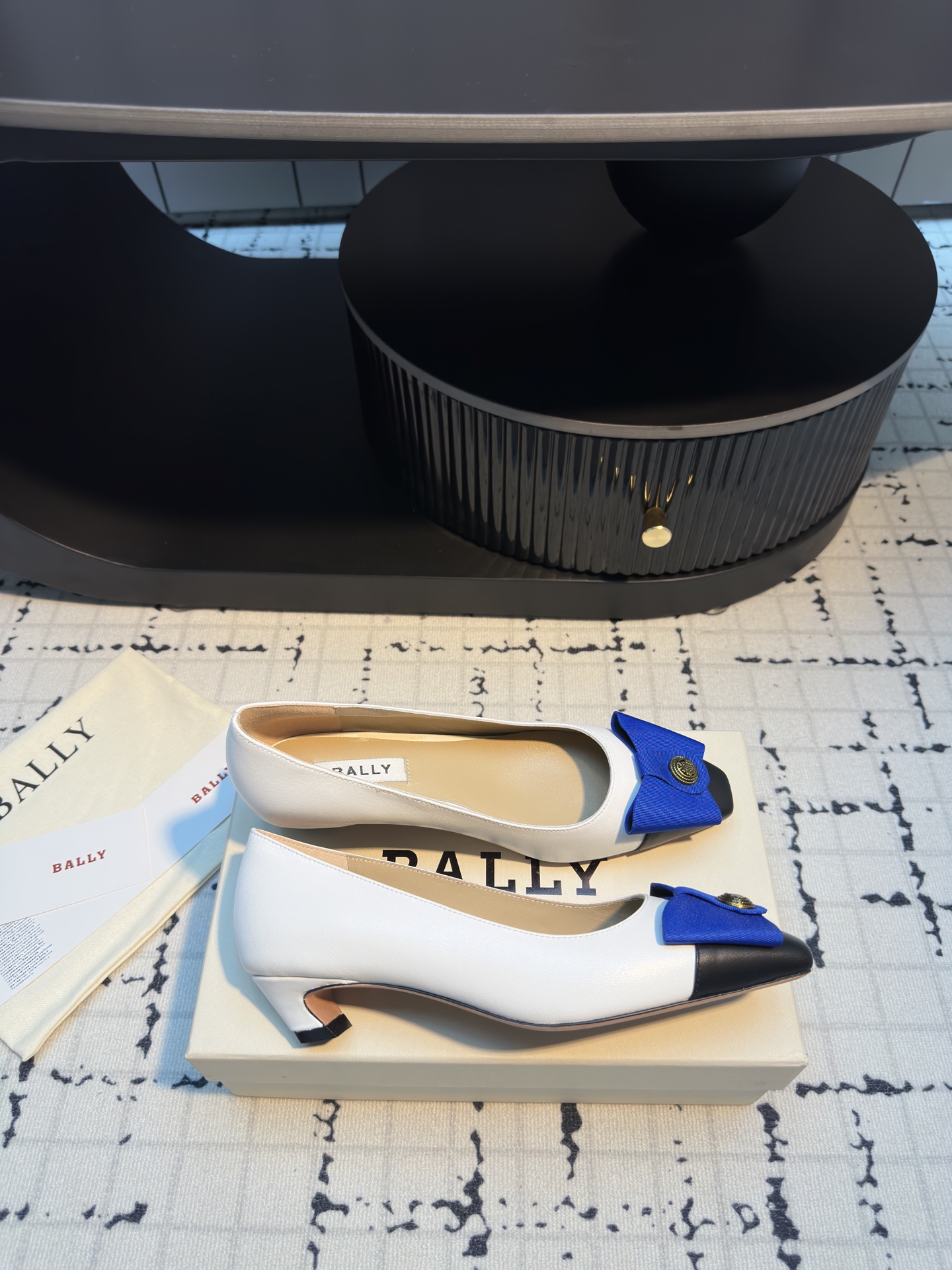 Bally Women's Leather Bow Square-Toe Pumps - White with Blue Accent 2 i1745322166638 4894 0 4
