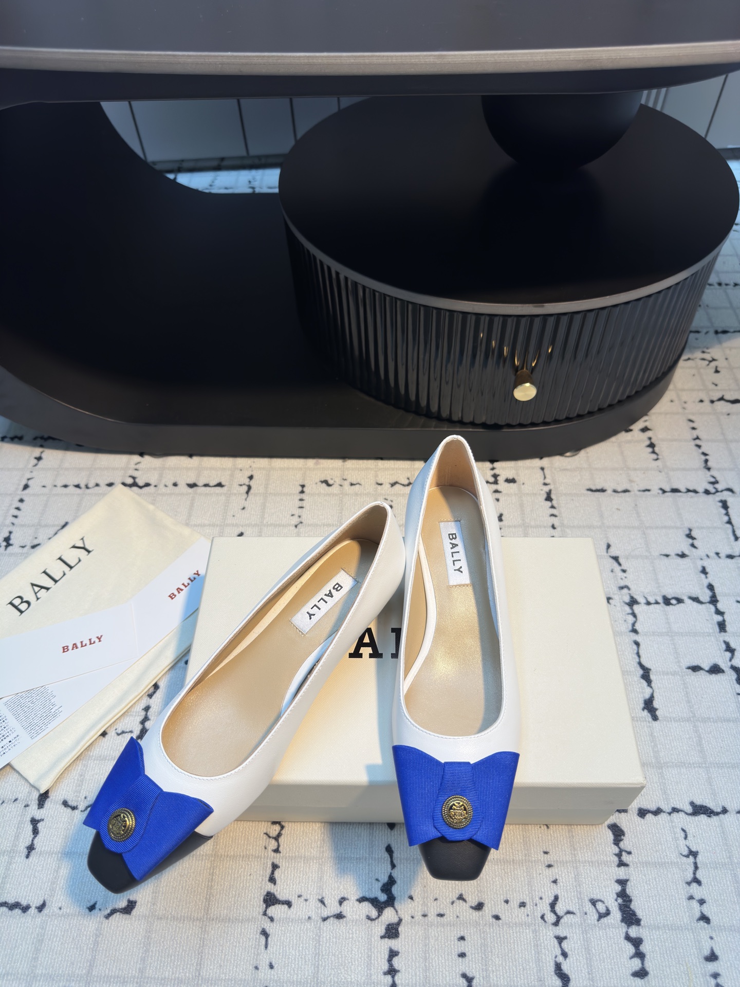 Bally Women's Leather Bow Square-Toe Pumps - White with Blue Accent 6 i1745322166681 1032 0 3