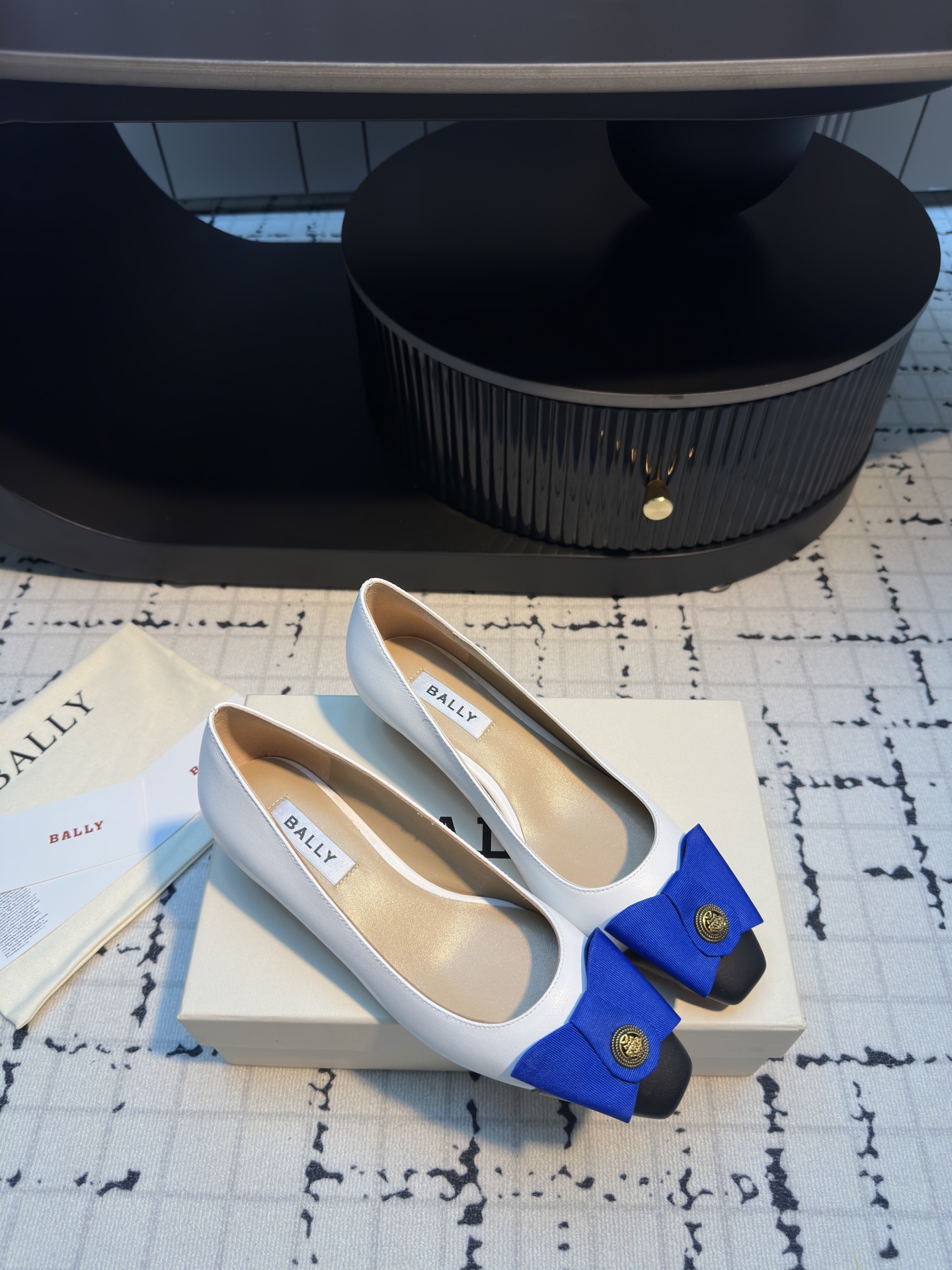 Bally Women's Leather Bow Square-Toe Pumps - White with Blue Accent 4 i1745322166745 7155 0 1