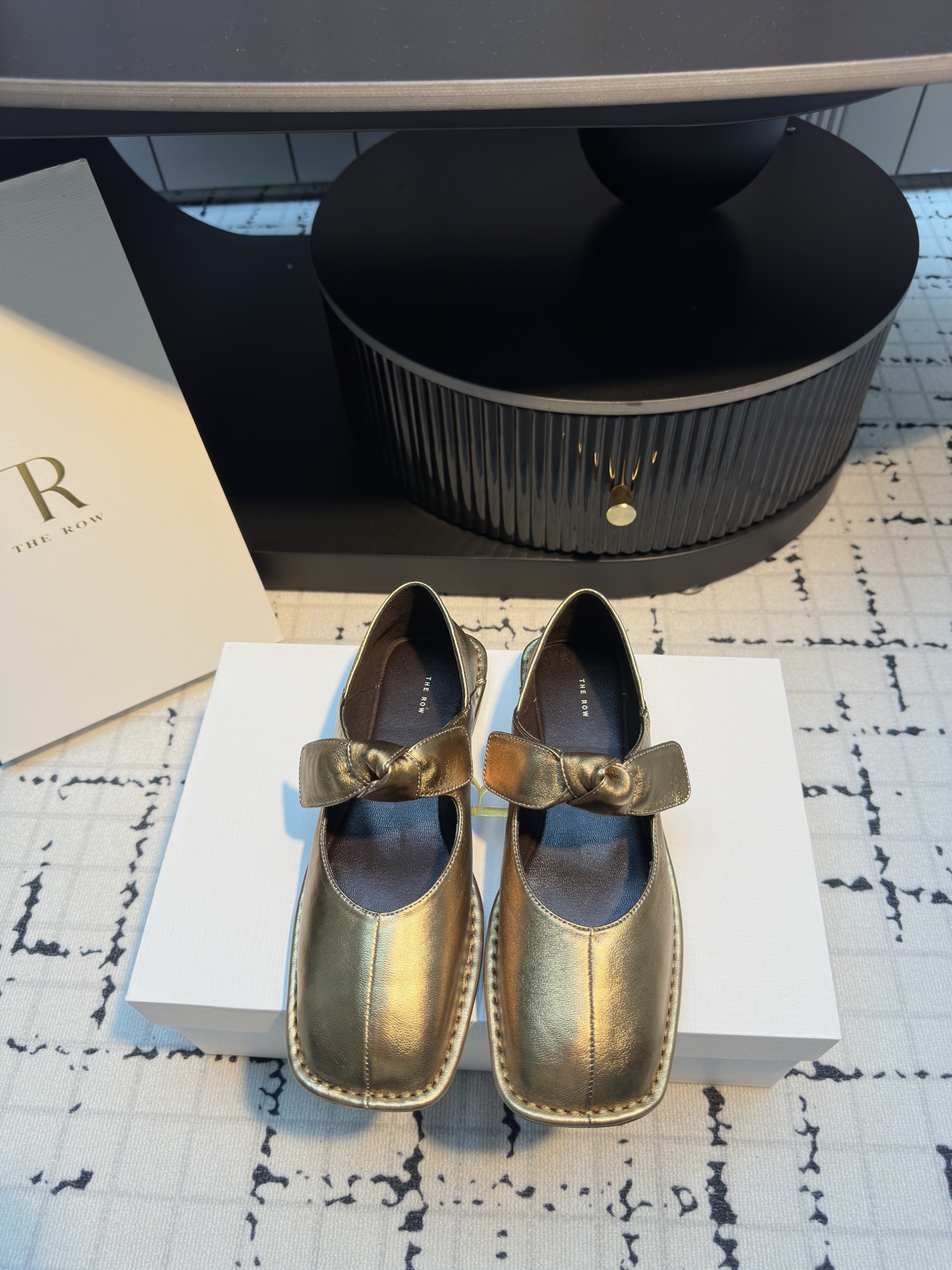 The Row Women's Gold Leather Square Toe Mary Jane Ballet Flats 3 i1746610430491 6306 0 0