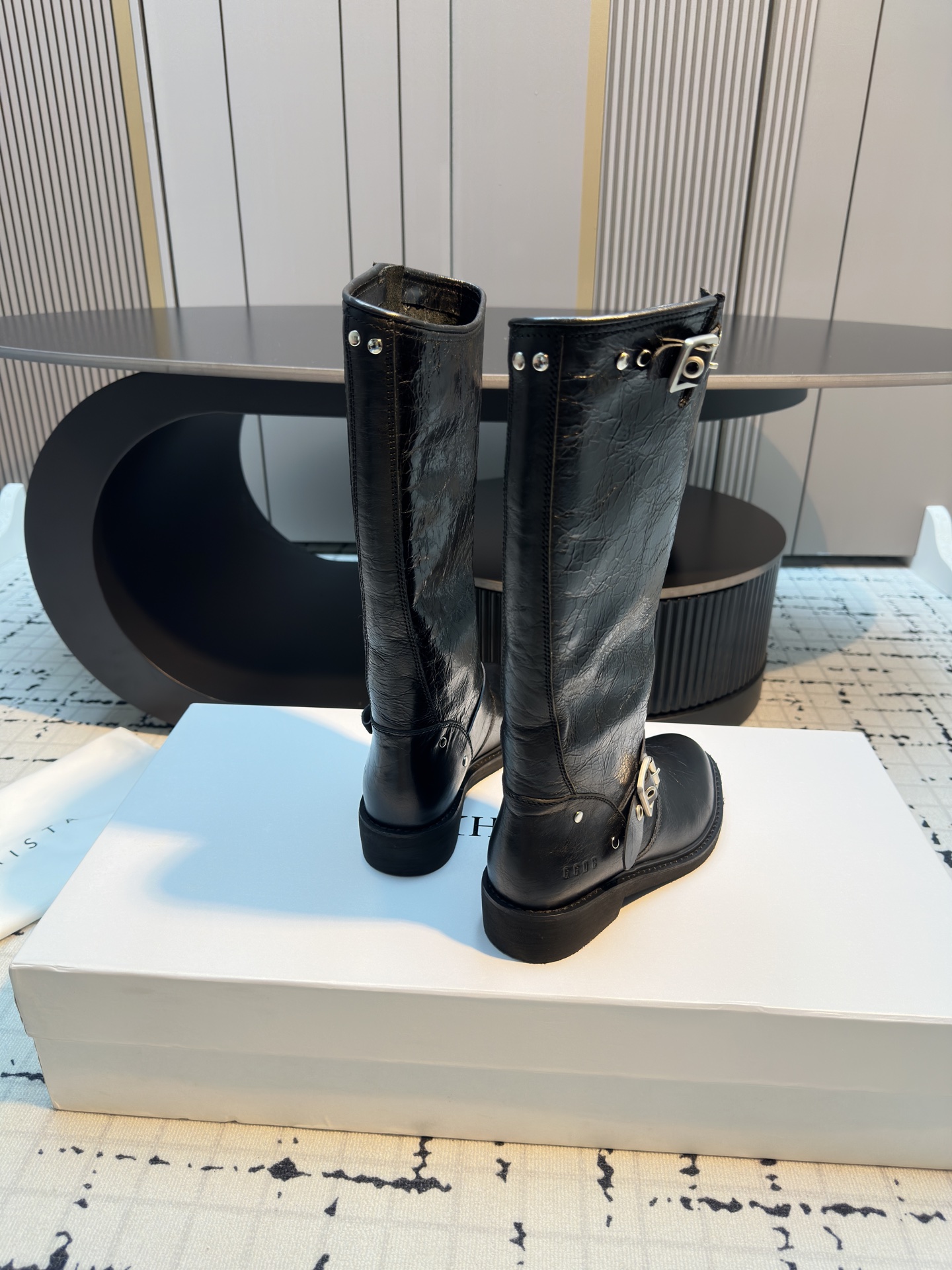 Golden Goose 2025 Western Cowboy Knight Boots with Cowskin Fabric and Pyramid Leather Bottom - 图片 6
