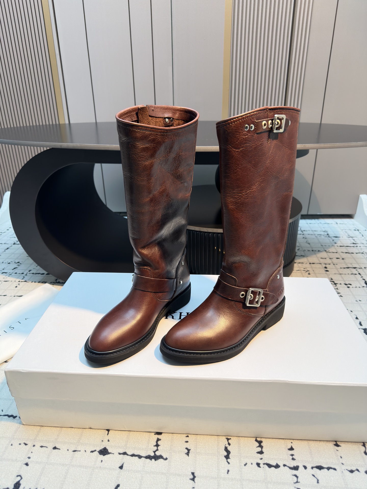 2025 Western Cowboy Knight Boots in Cowskin Fabric with Unique Design