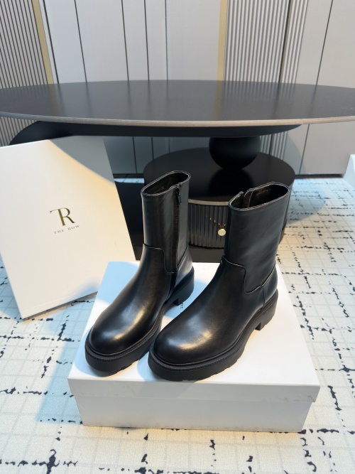The Row Leather Ankle Boots, Square Toe Minimalist Style, Side Zipper, Black 1 The Row Leather Ankle Boots, Square Toe Minimalist Style, Side Zipper, Black