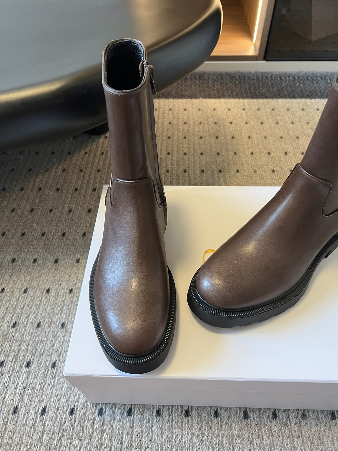 The Row Style Leather Ankle Boots Vintage Square Toe Chunky Heel Booties 7 i1756956198850 5905 0 4