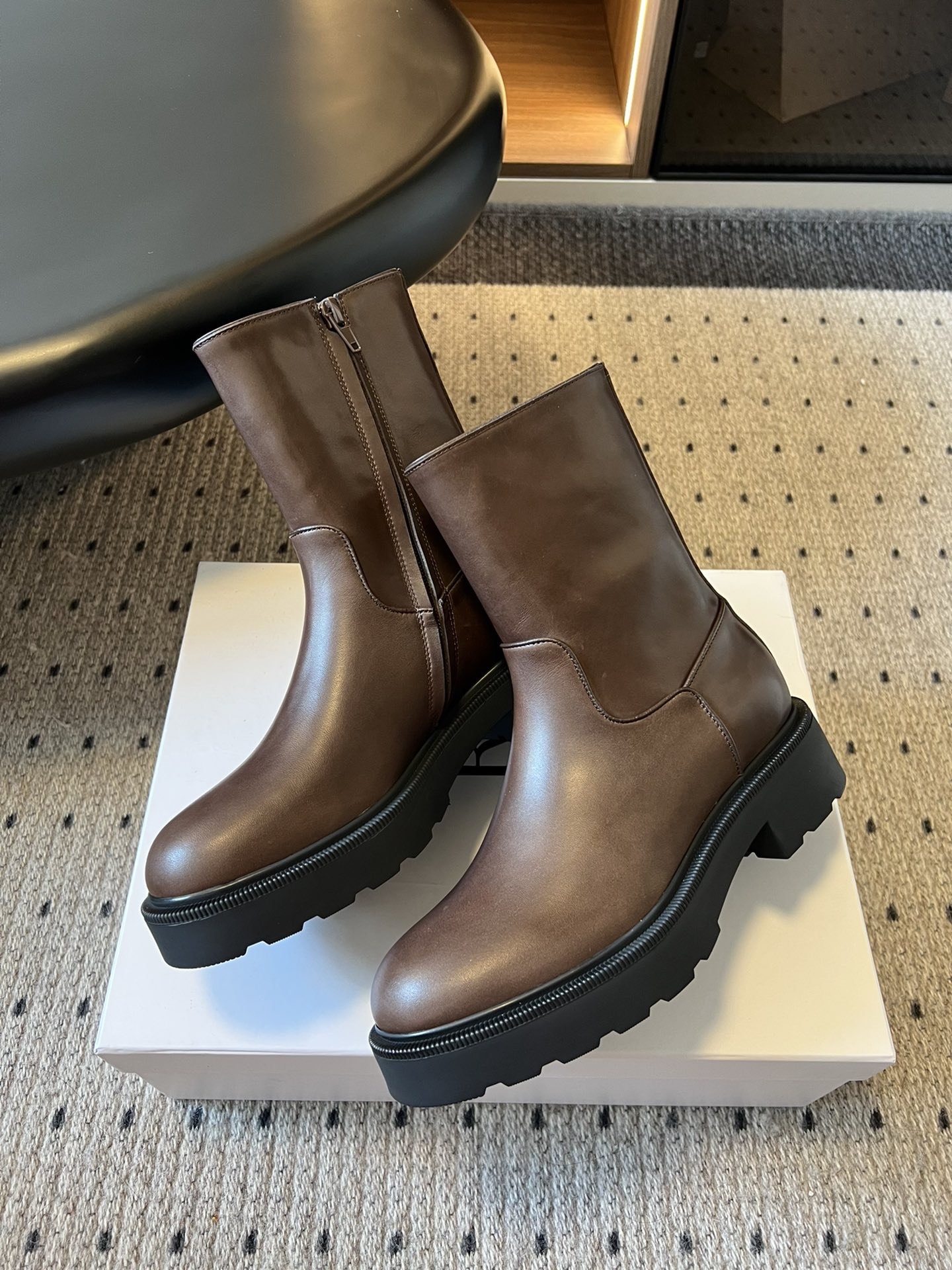 The Row Style Leather Ankle Boots Vintage Square Toe Chunky Heel Booties 4 i1756956199030 7225 0 1