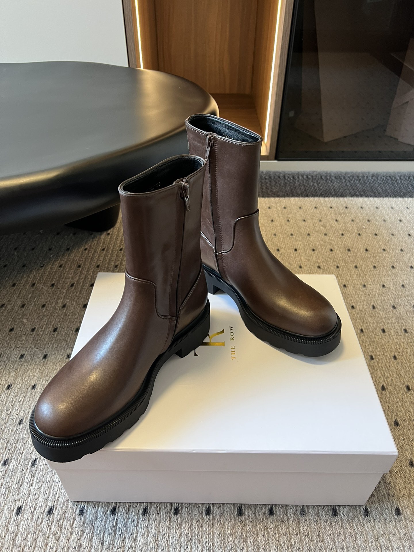The Row Style Leather Ankle Boots Vintage Square Toe Chunky Heel Booties 6 i1756956199715 2571 0 3