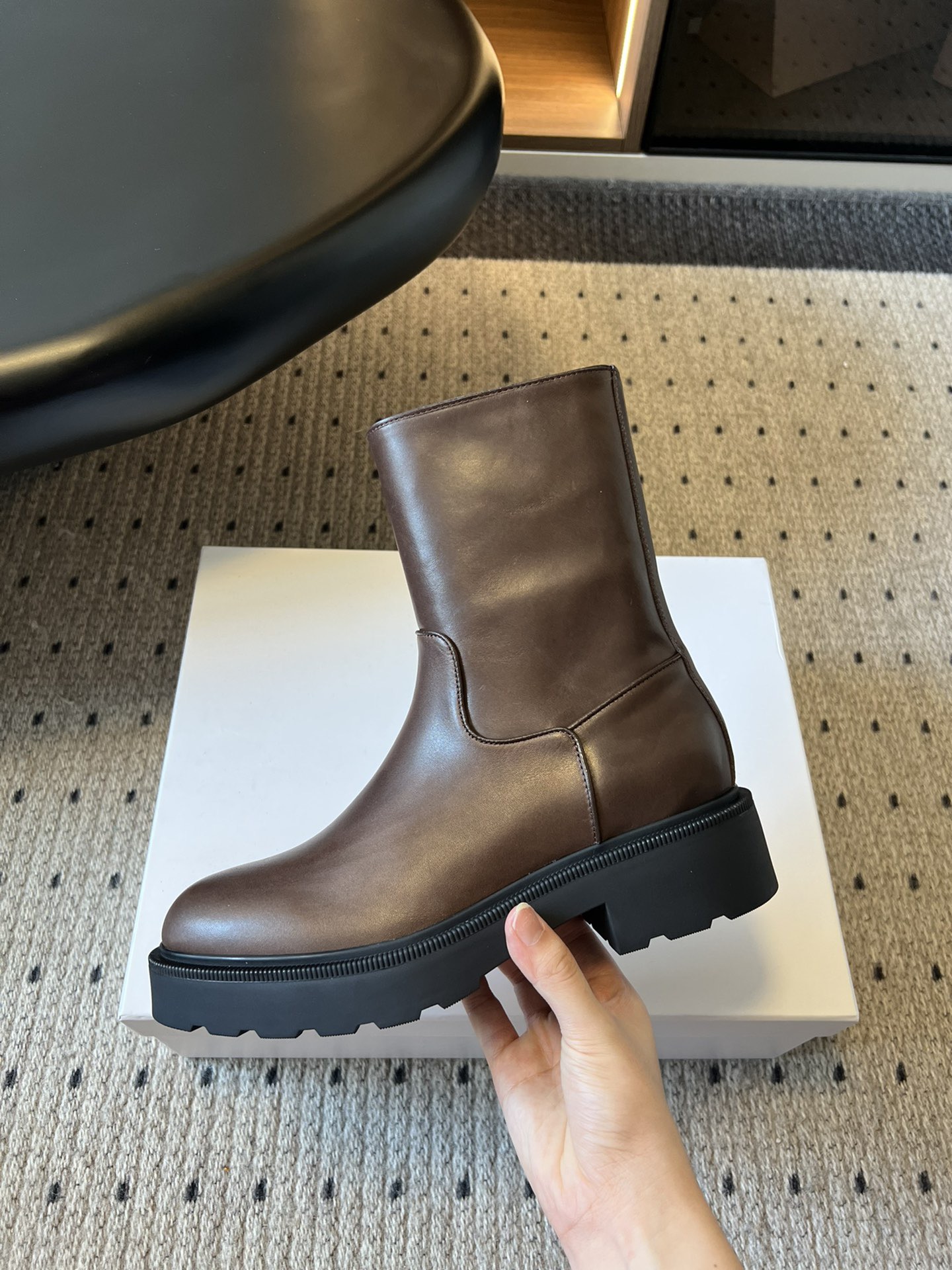 The Row Style Leather Ankle Boots Vintage Square Toe Chunky Heel Booties 2 i1756956199717 2176 0 6