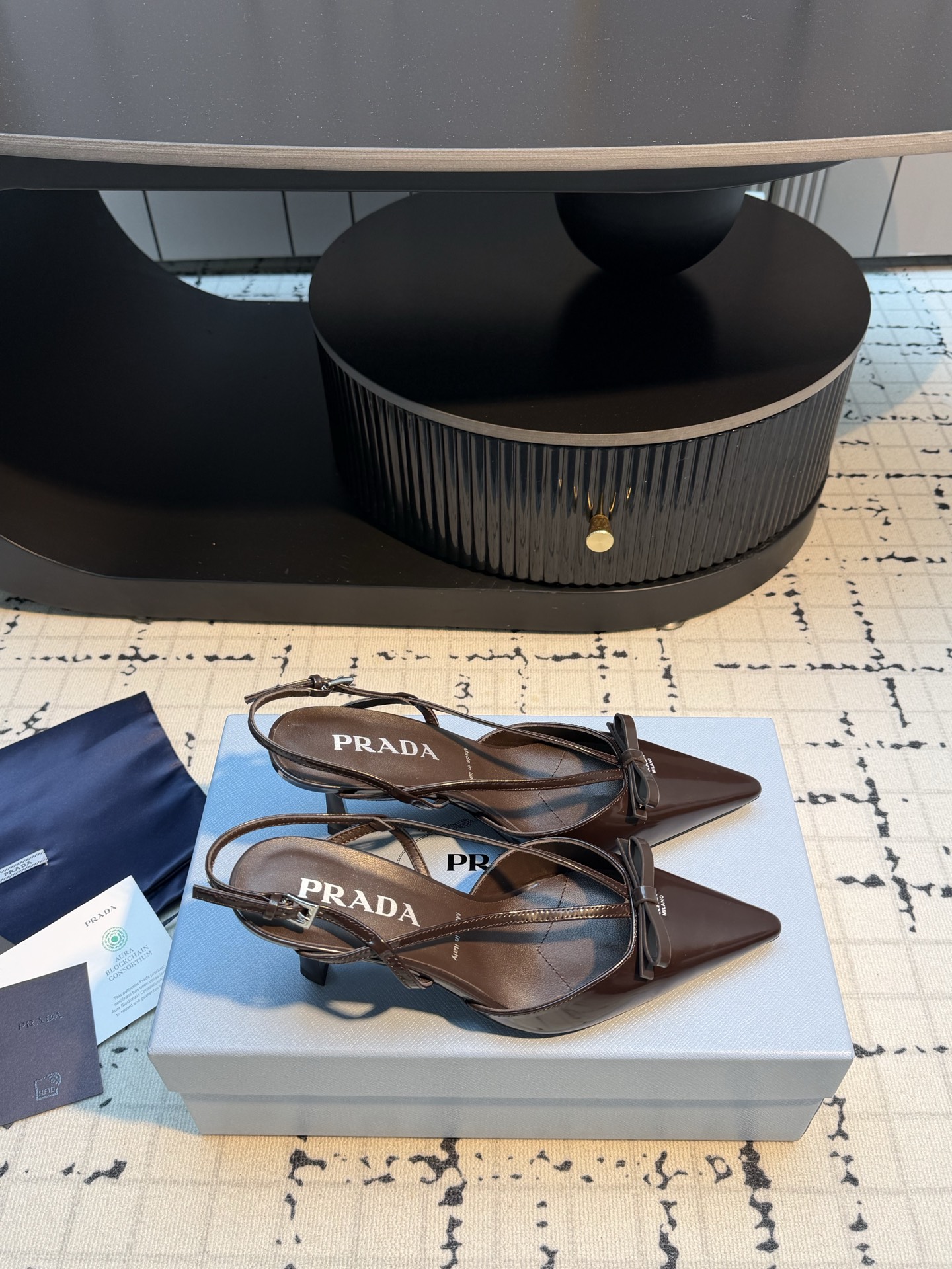 Prada Patent  Pointed-Toe Bow Slingback Heels