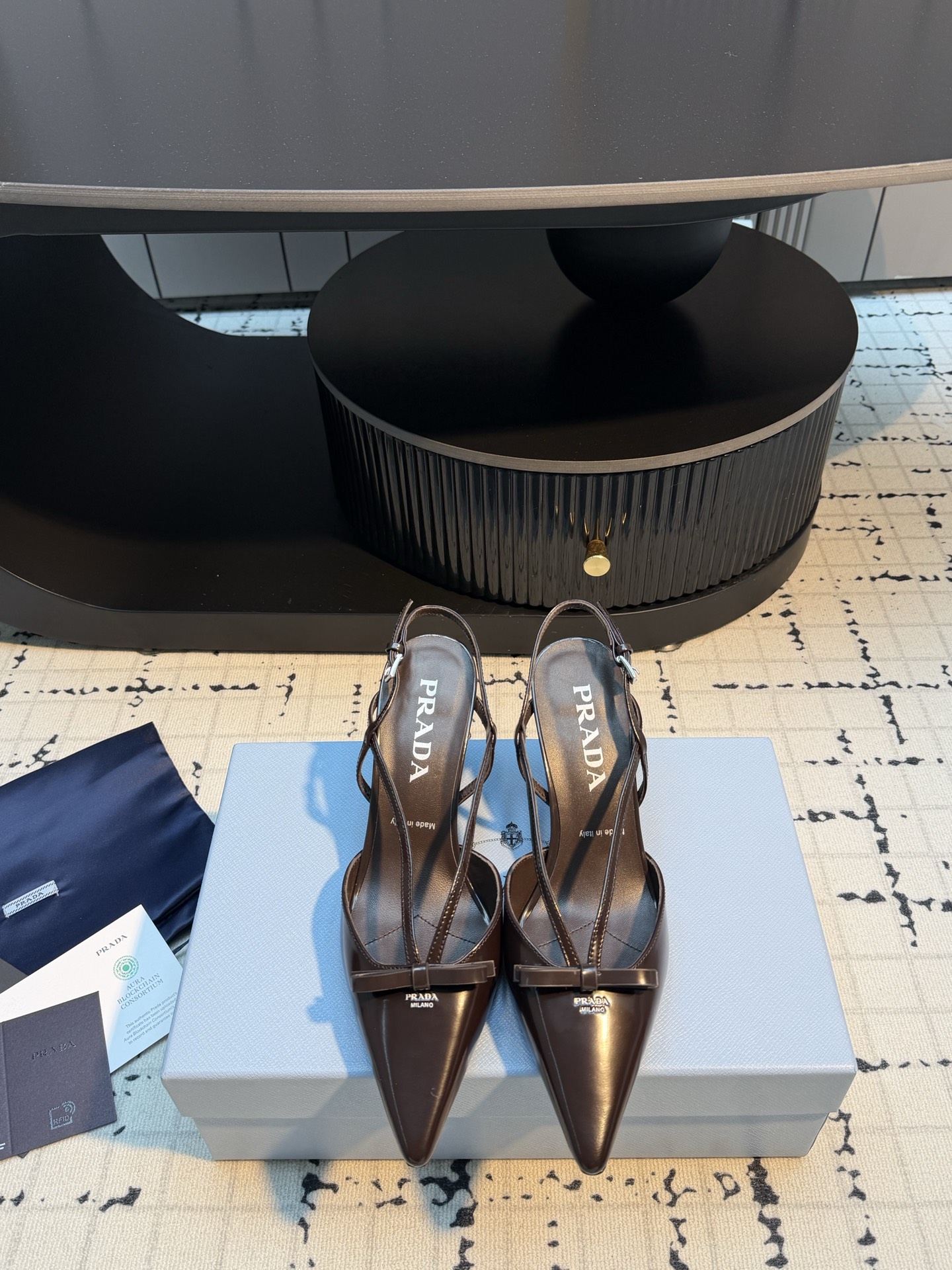 Prada Patent  Pointed-Toe Bow Slingback Heels