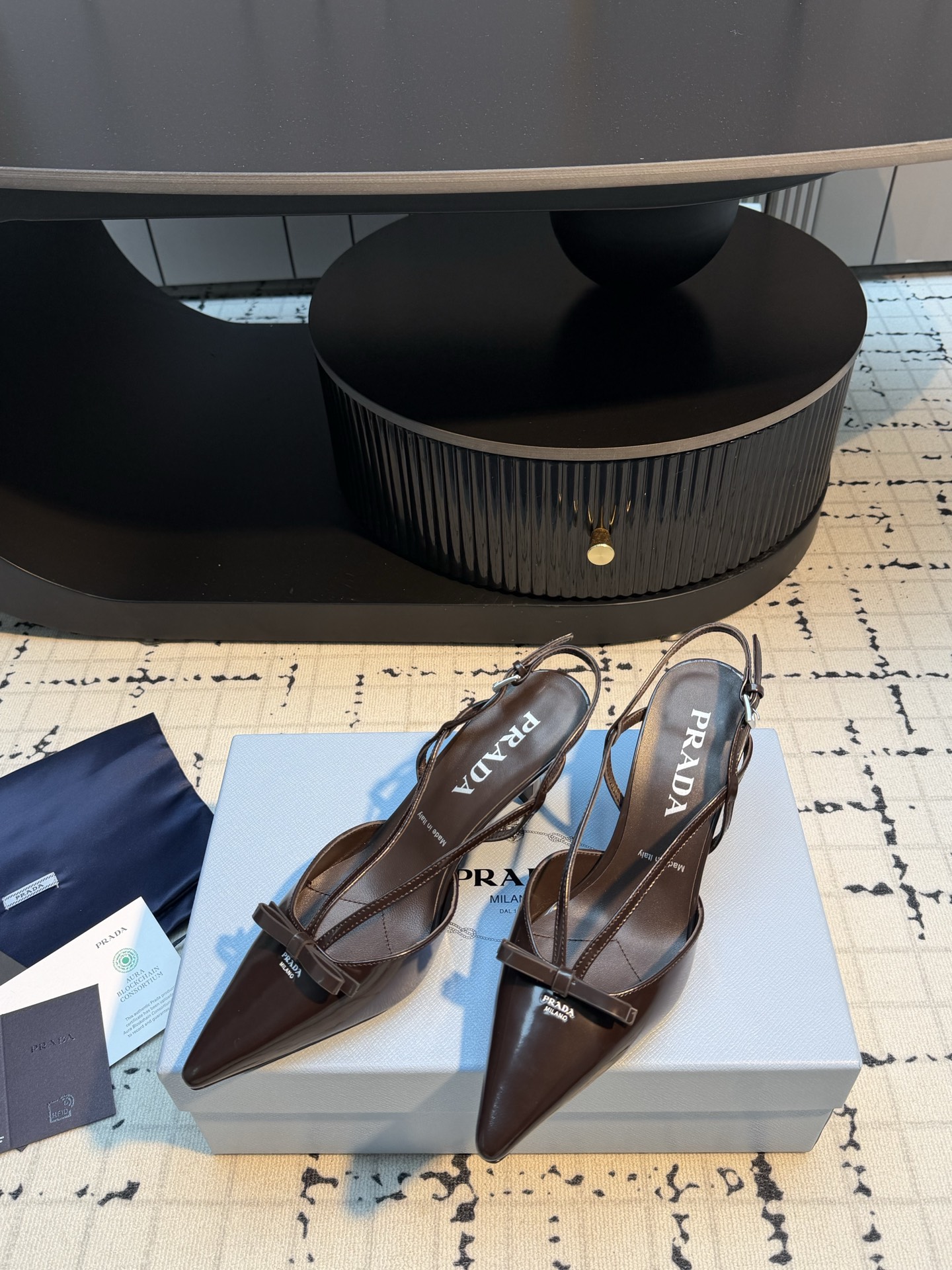 Prada Patent  Pointed-Toe Bow Slingback Heels
