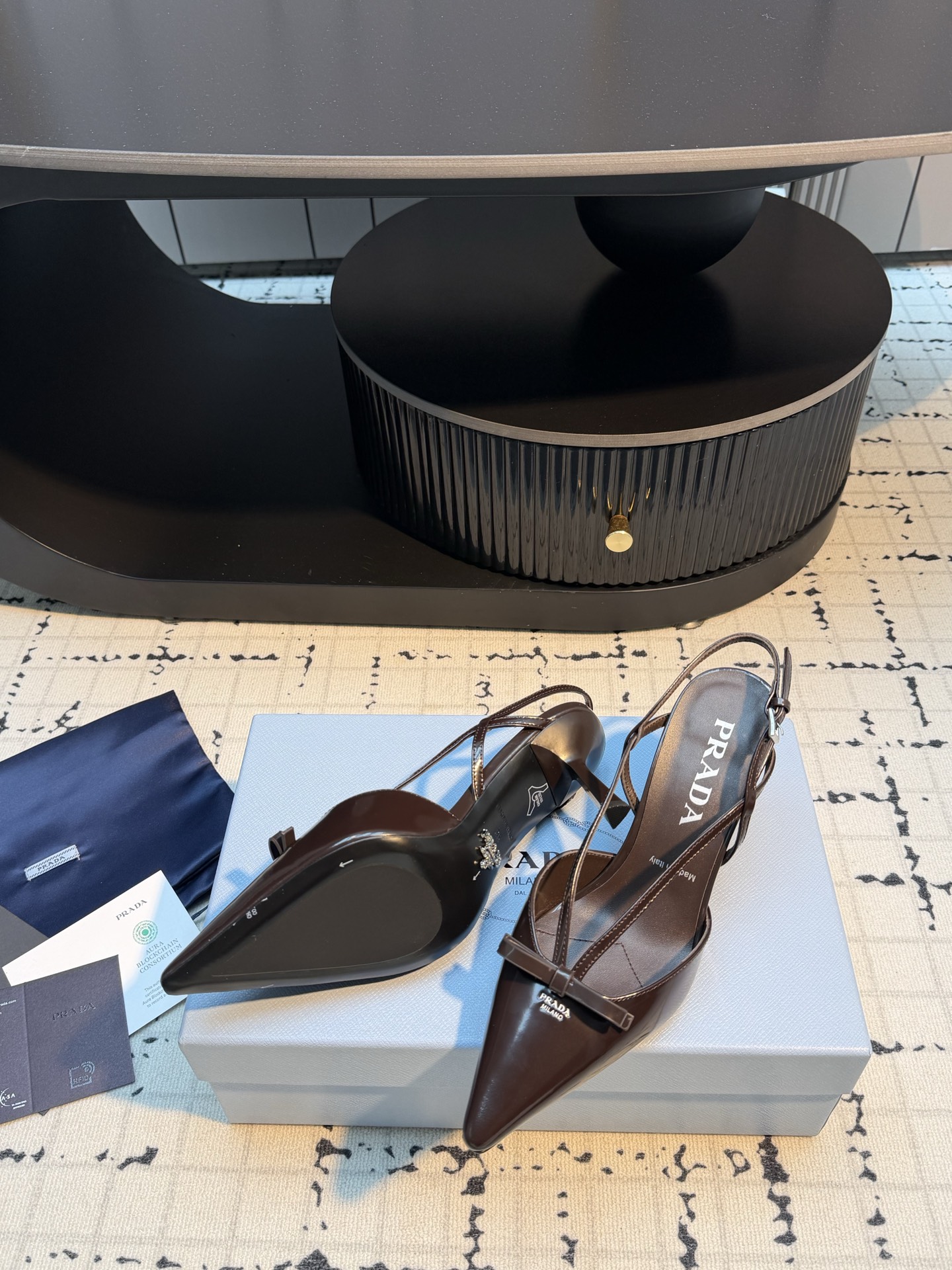 Prada Patent  Pointed-Toe Bow Slingback Heels