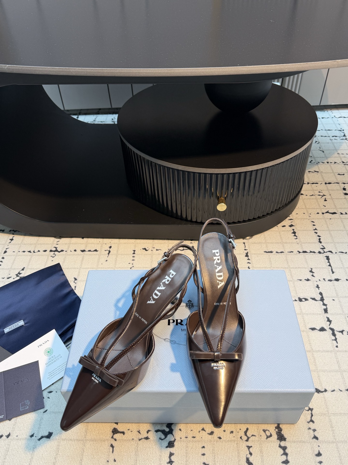 Prada Patent  Pointed-Toe Bow Slingback Heels