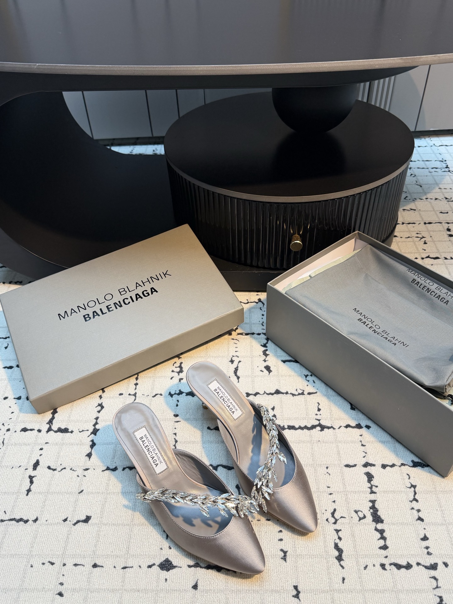 MB x Balenciaga Co-branded Crystal Stiletto Mules
