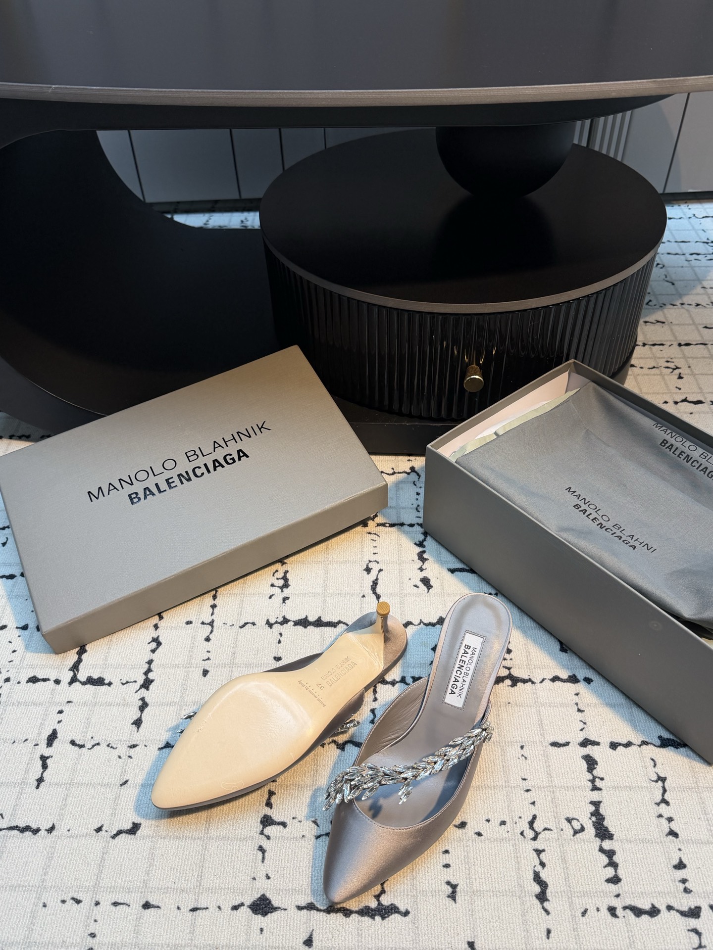 MB x Balenciaga Co-branded Crystal Stiletto Mules