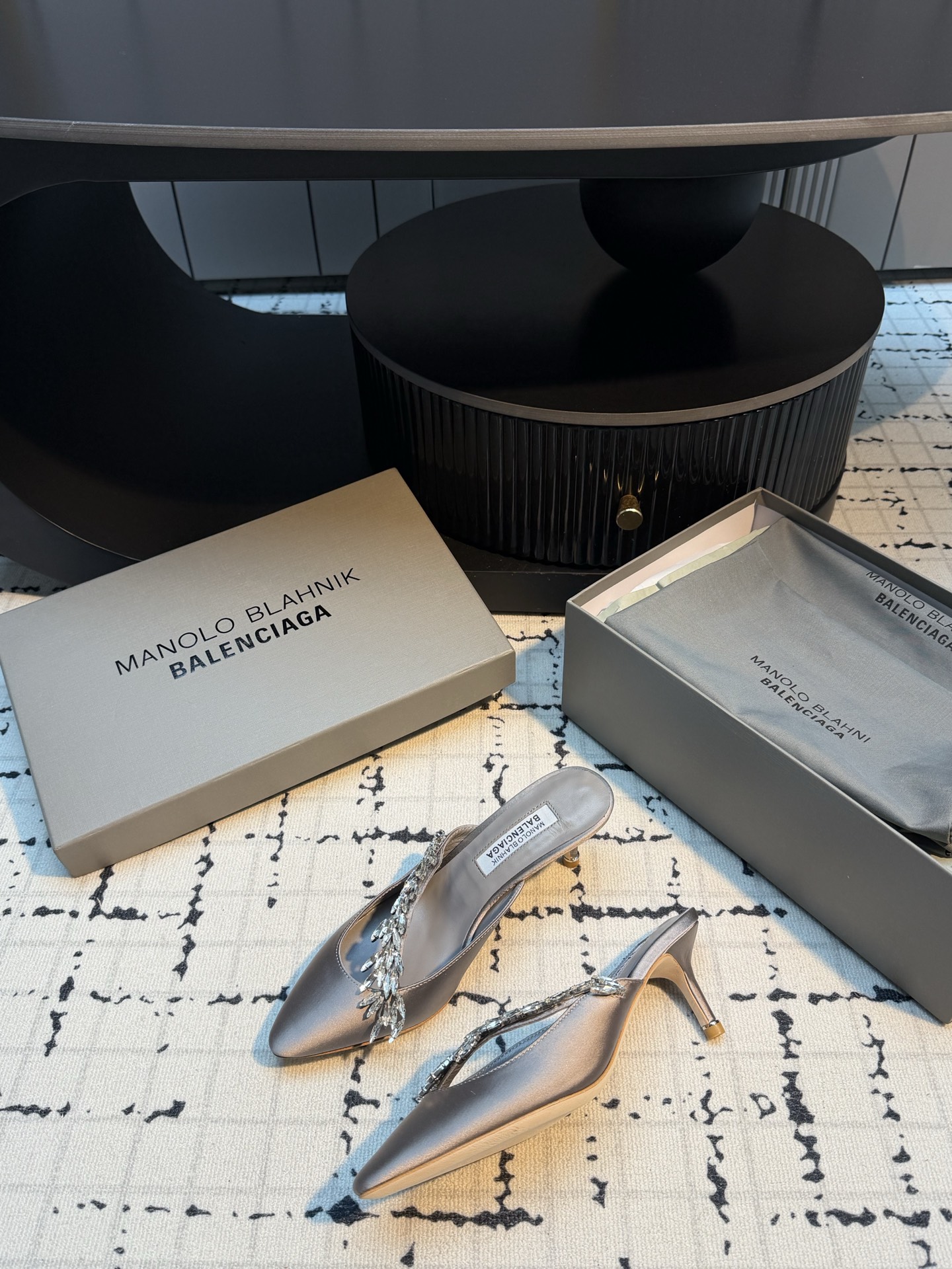 MB x Balenciaga Co-branded Crystal Stiletto Mules