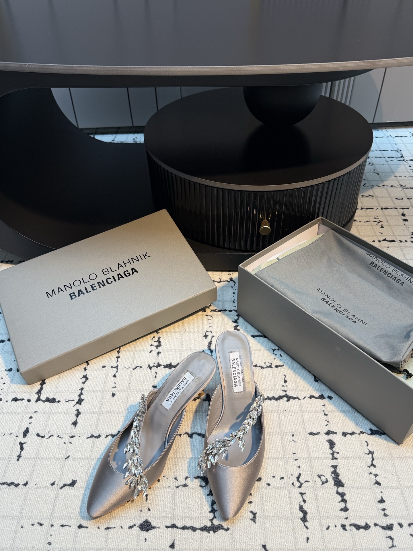 MB x Balenciaga Co-branded Crystal Stiletto Mules