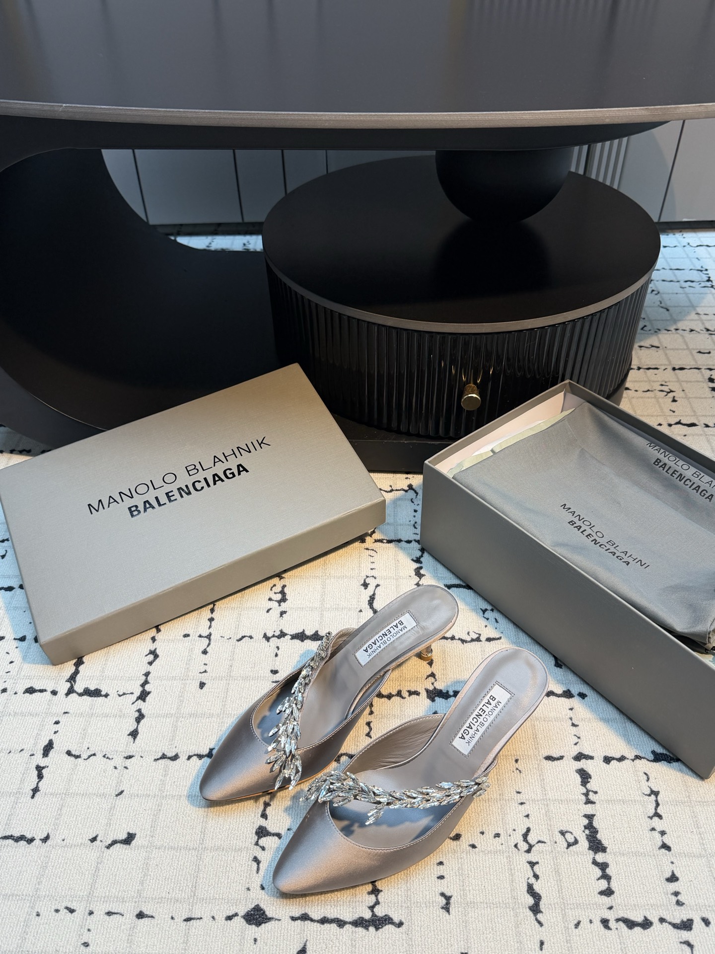 MB x Balenciaga Co-branded Crystal Stiletto Mules