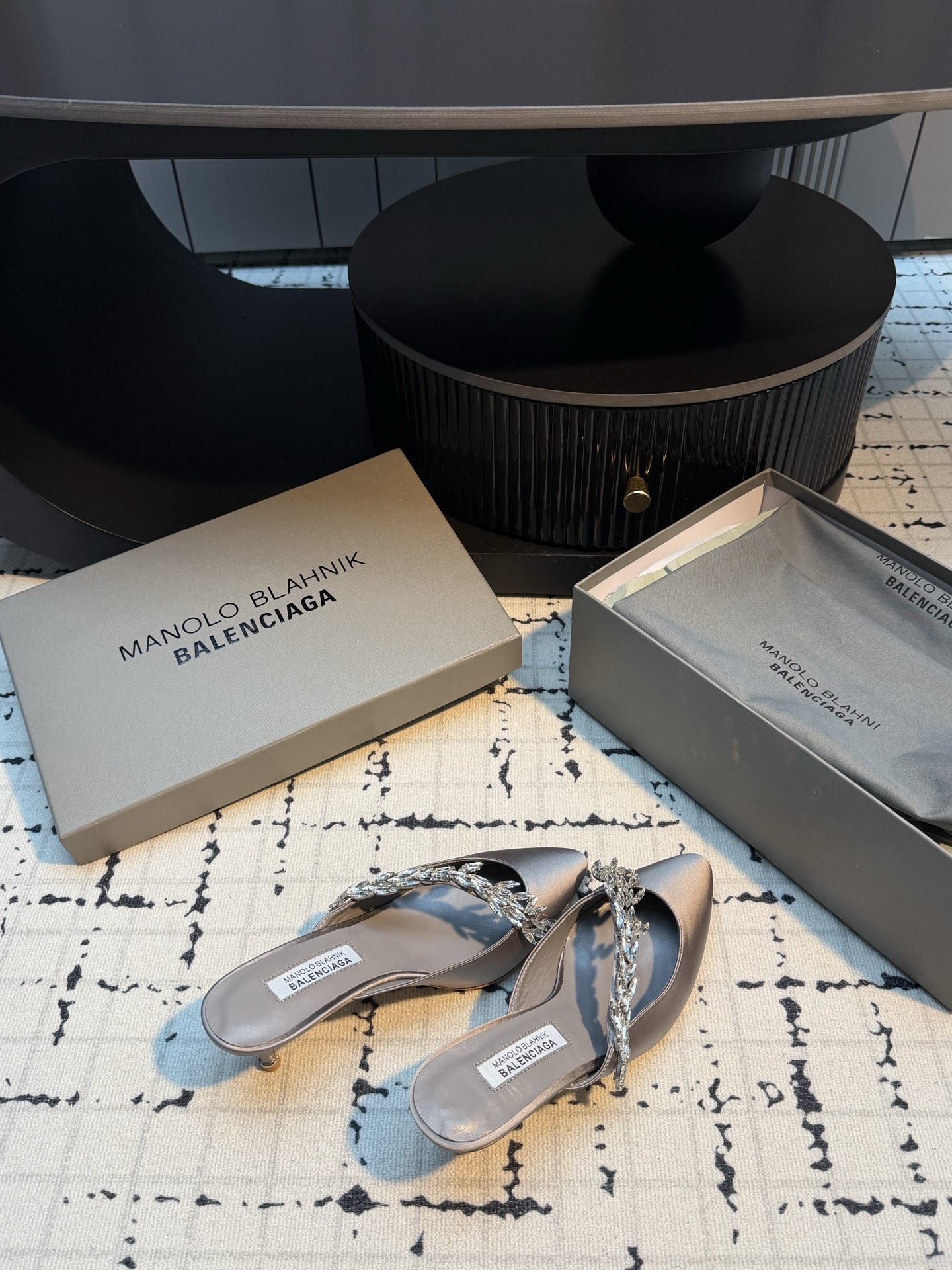MB x Balenciaga Co-branded Crystal Stiletto Mules
