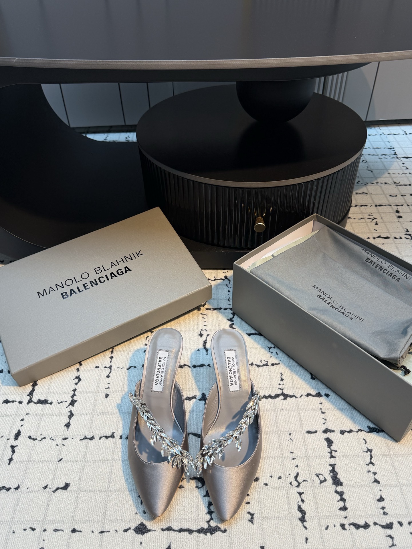 MB x Balenciaga Co-branded Crystal Stiletto Mules