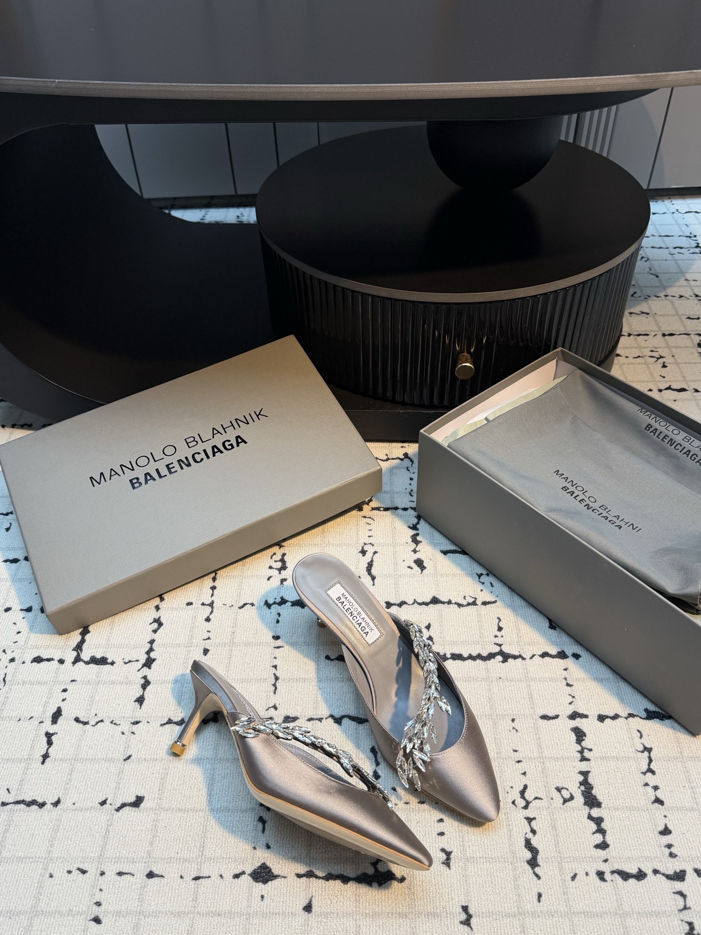 MB x Balenciaga Co-branded Crystal Stiletto Mules