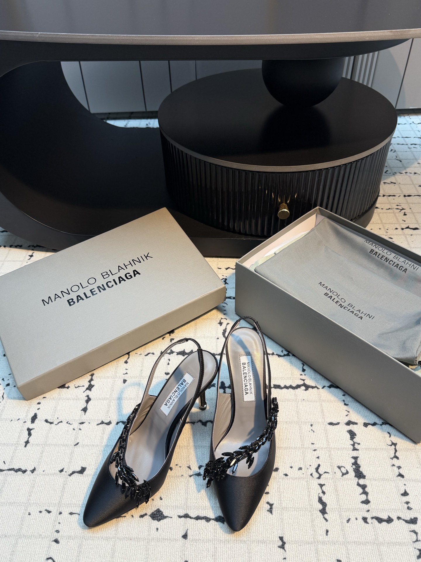MB x Balenciaga Co-branded Crystal Slingback Pumps
