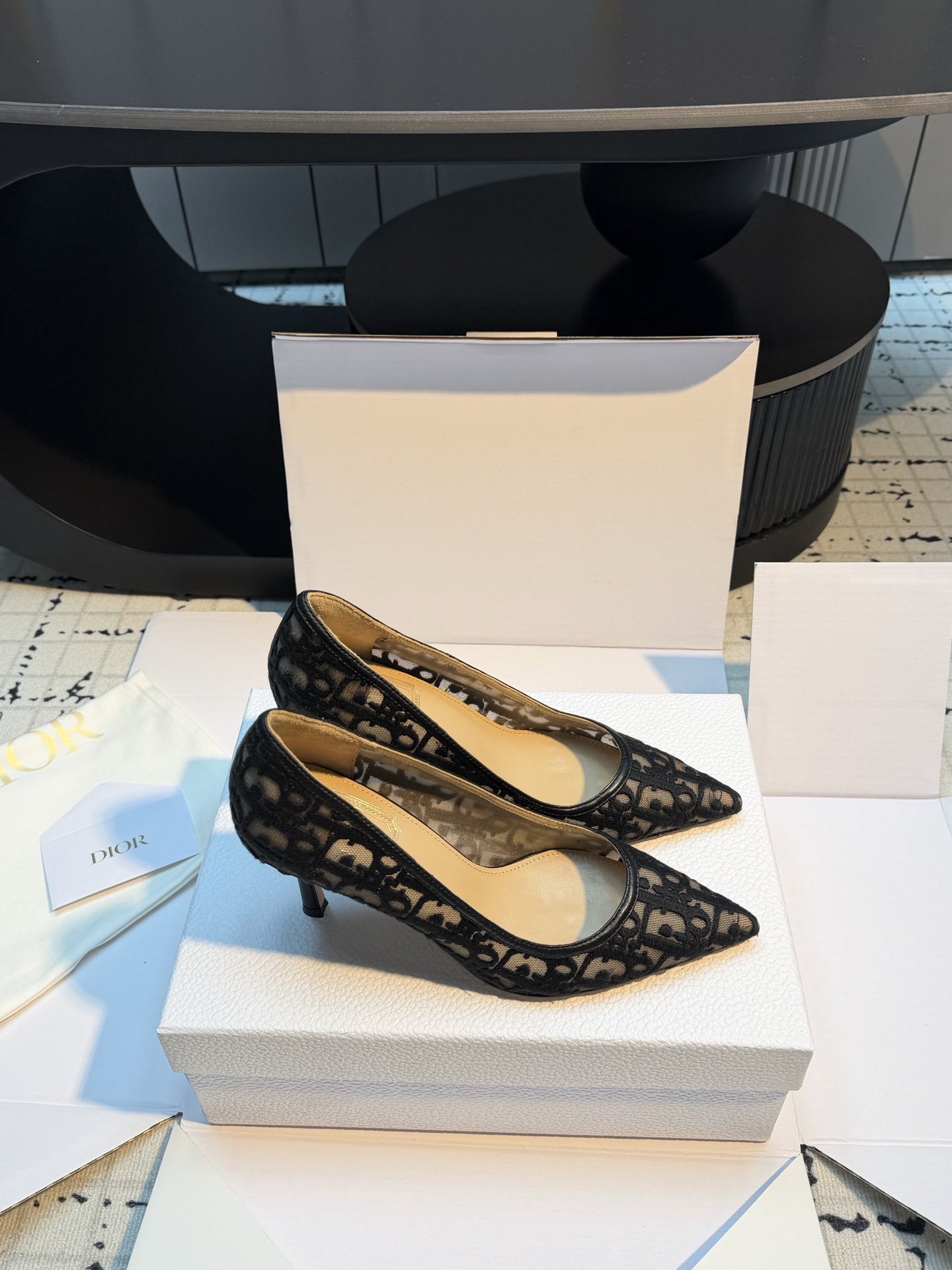 dior black adiorable oblique pumps