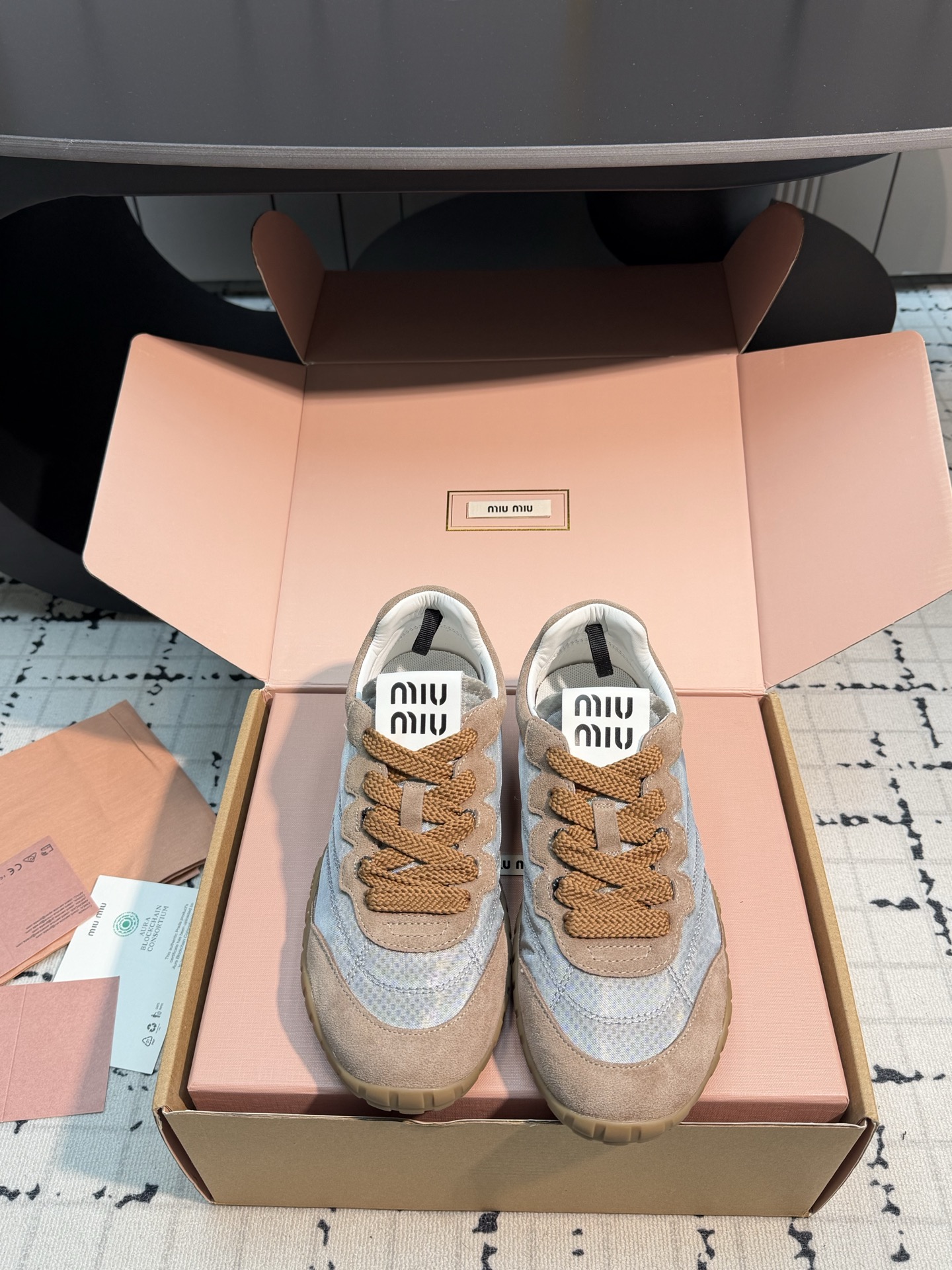 Tan Contrast Panel Lace Up Sneakers