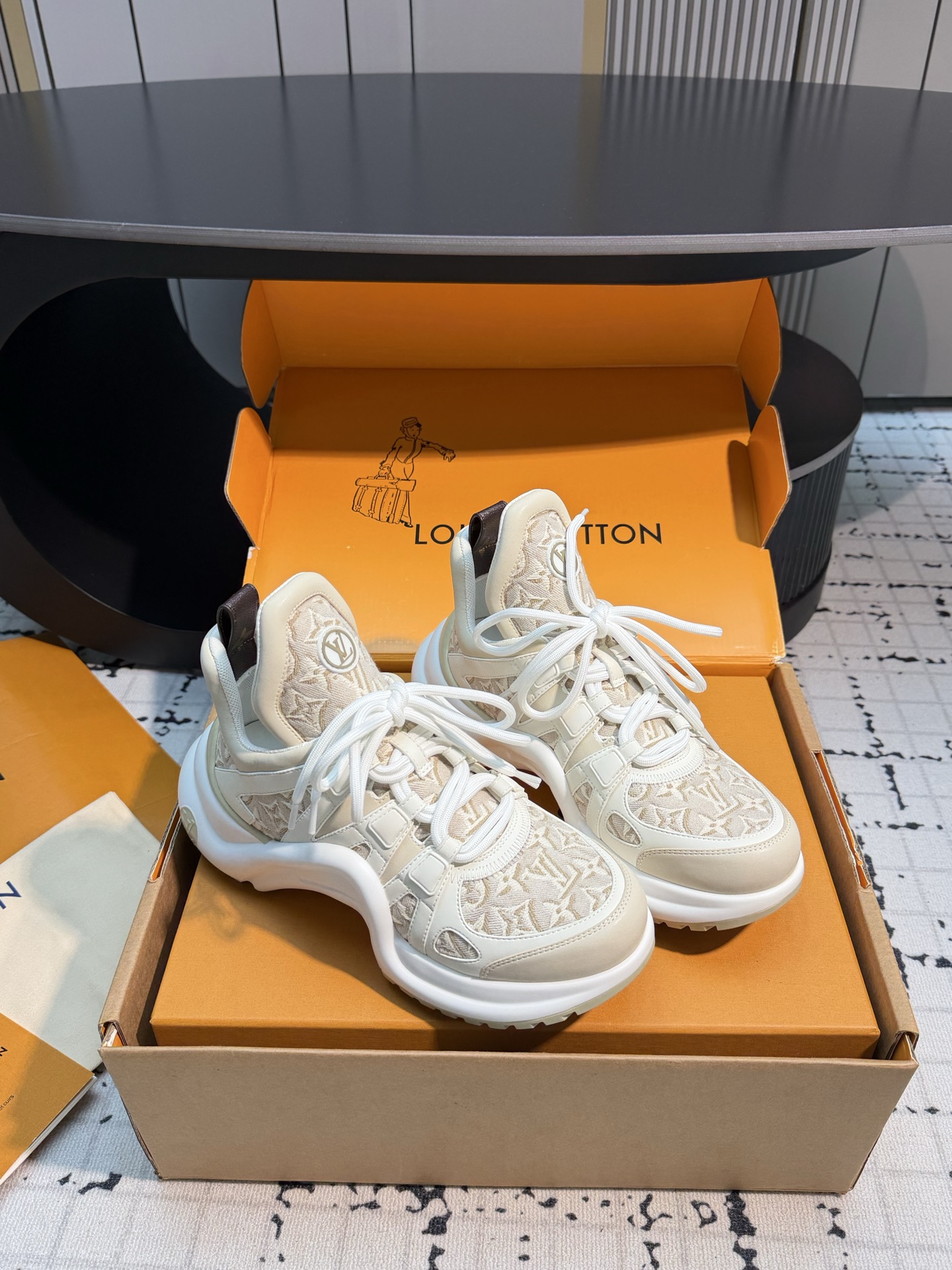 Louis Vuitton Beige Chunky Lace-Up Sneakers
