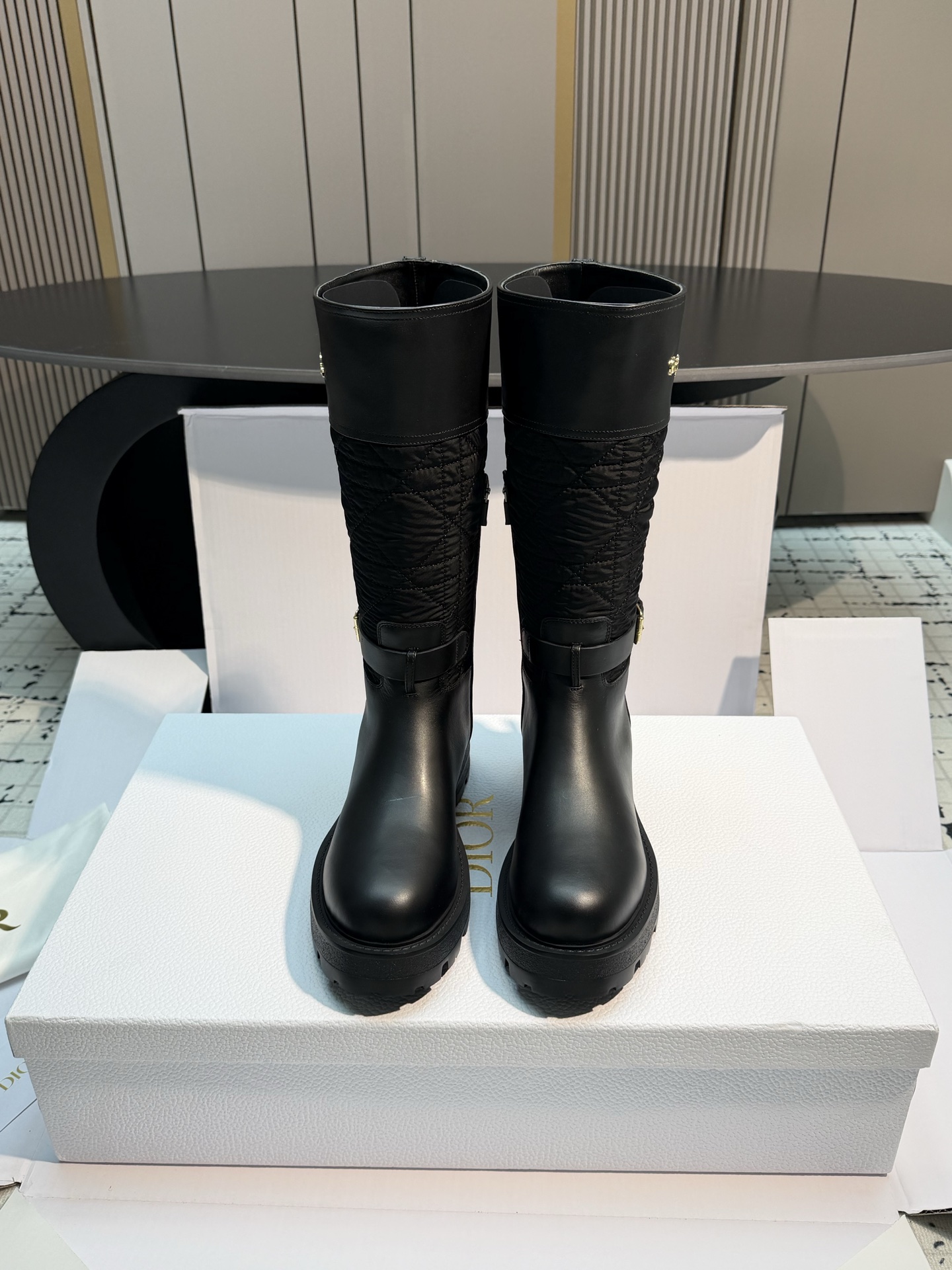 Dior Black Quilted Tall Boots
