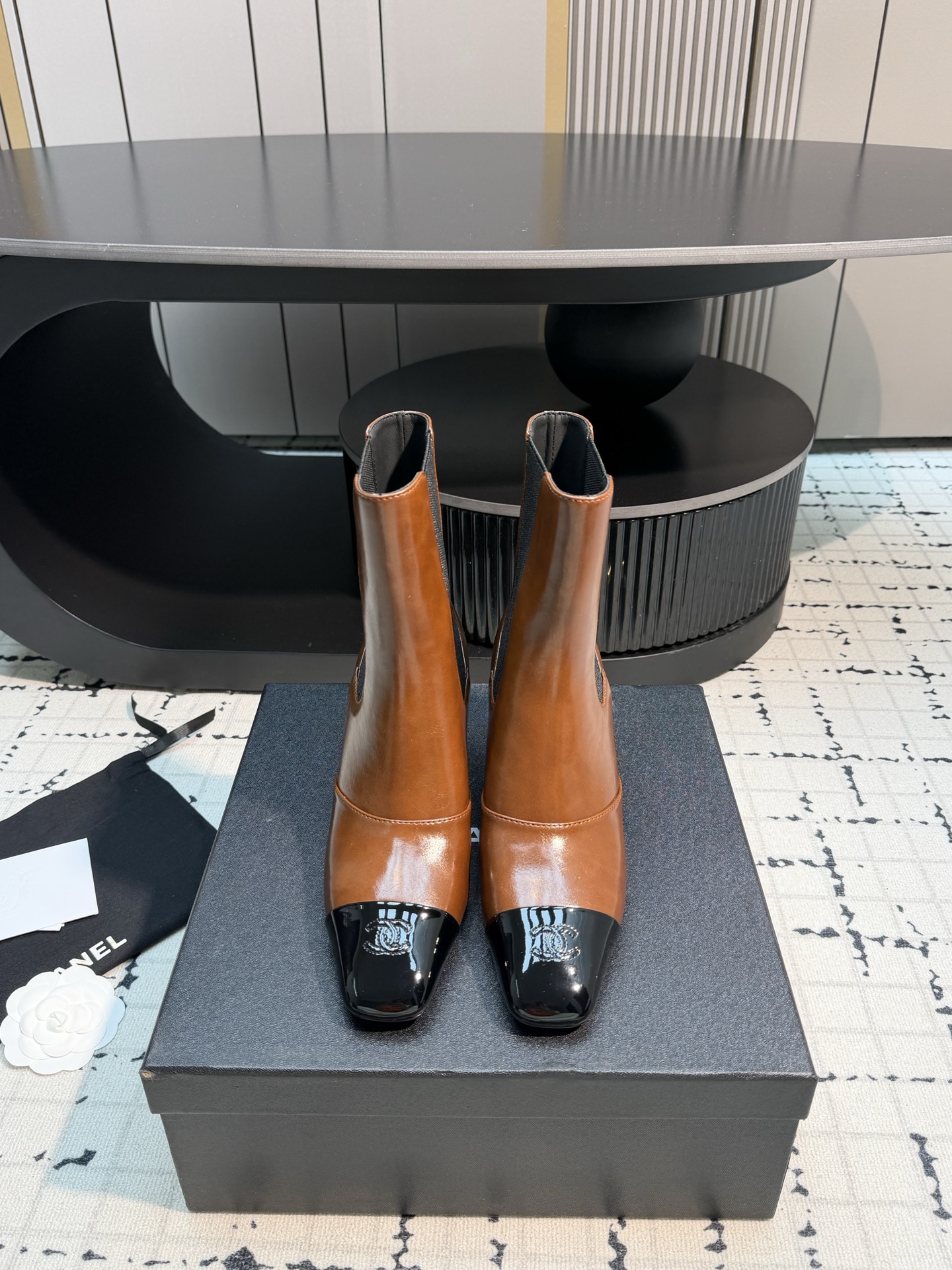 Chanel Brown Cap-Toe Ankle Boots