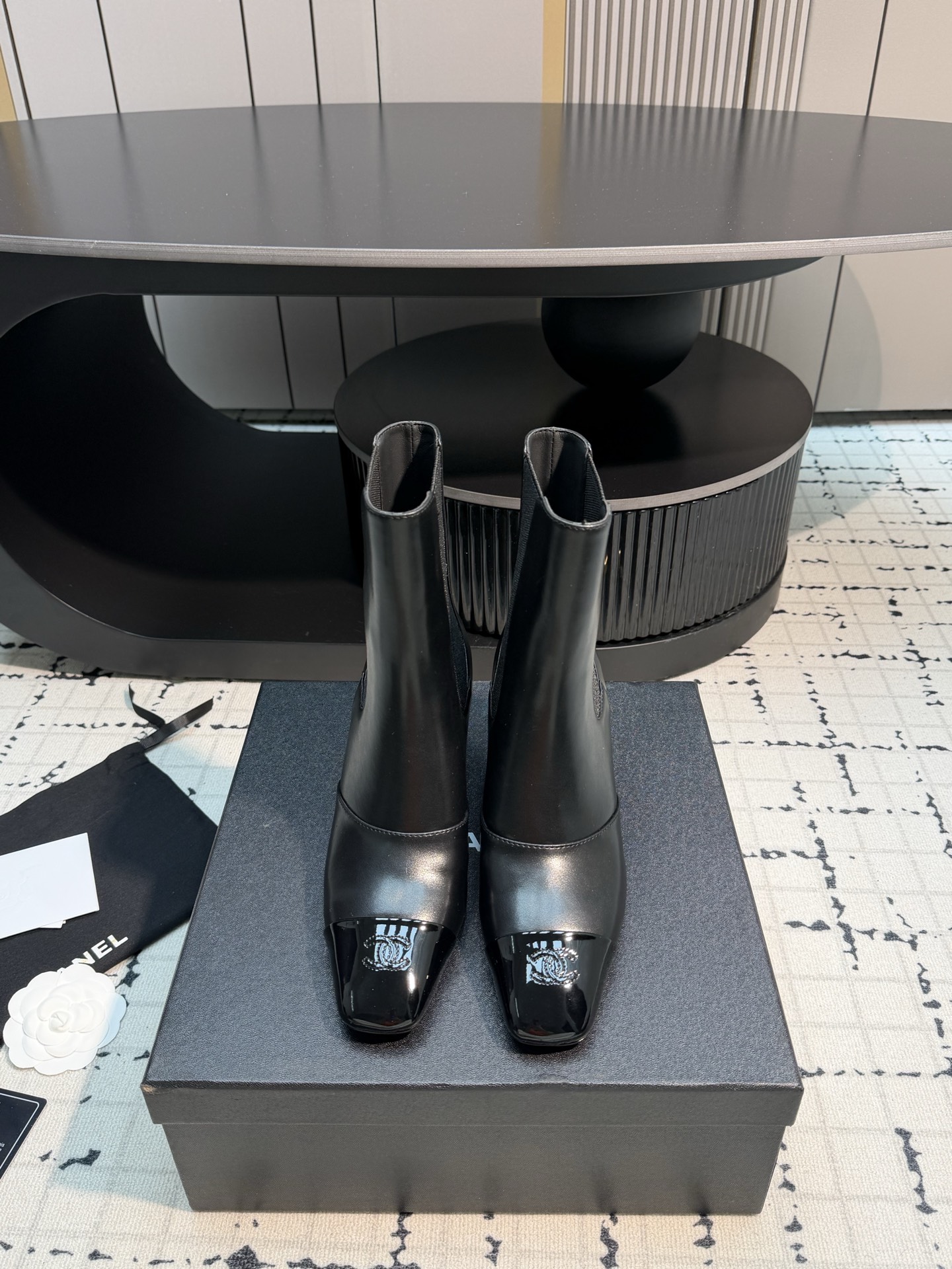 Chanel Black Cap-Toe Ankle Boots