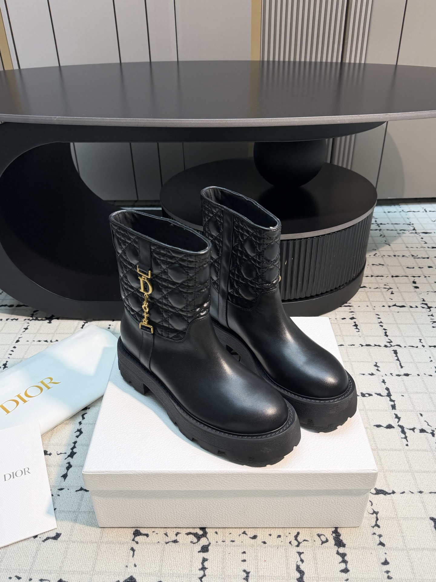 Dior Black Quilted Ankle Boots