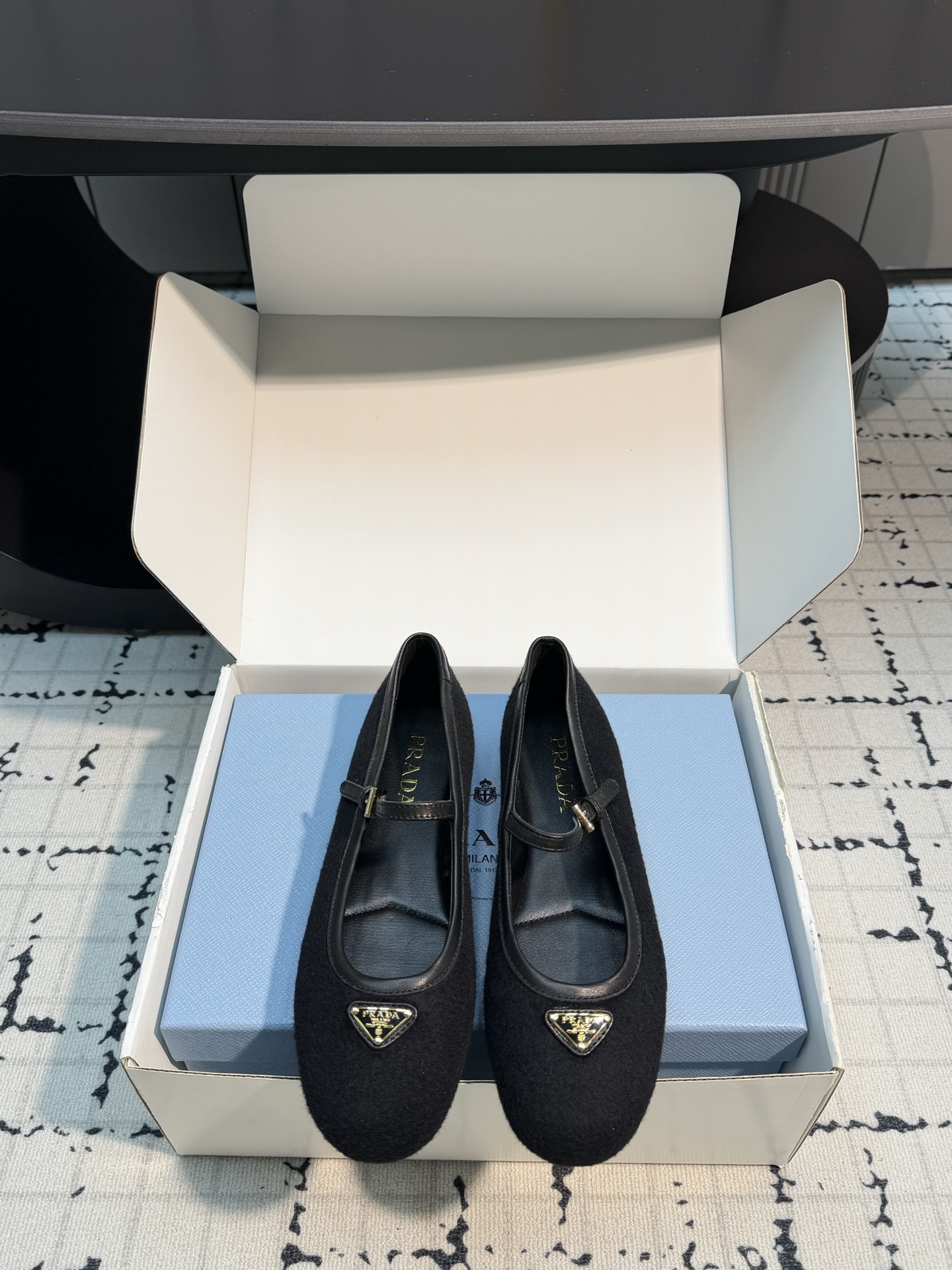 Prada Black Textured Mary Jane Flats
