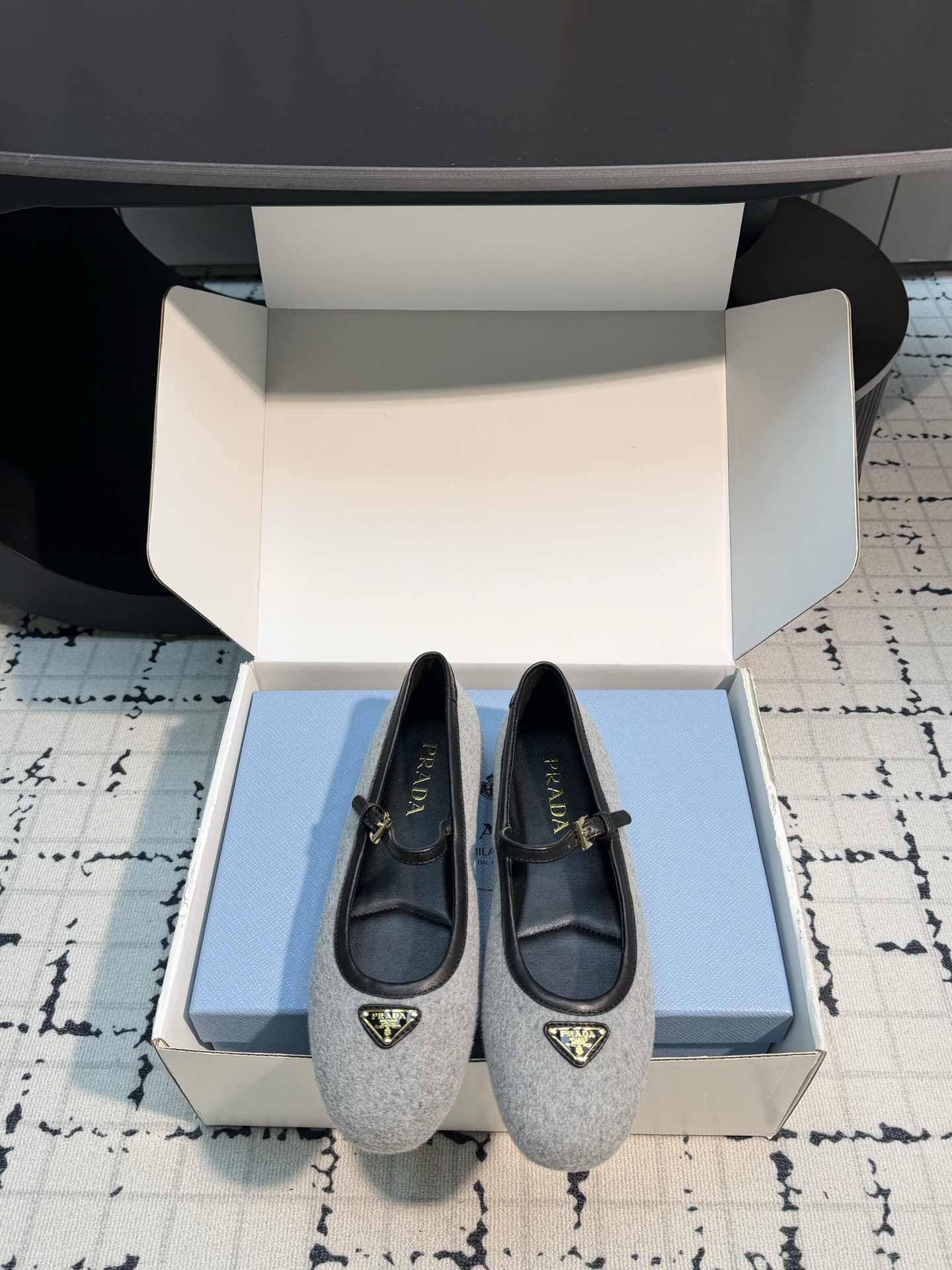 Prada White Textured Mary Jane Flats