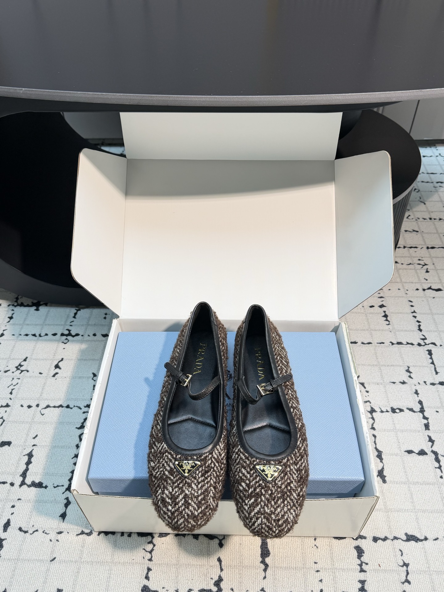 Prada Brown Woven Mary Jane Flats