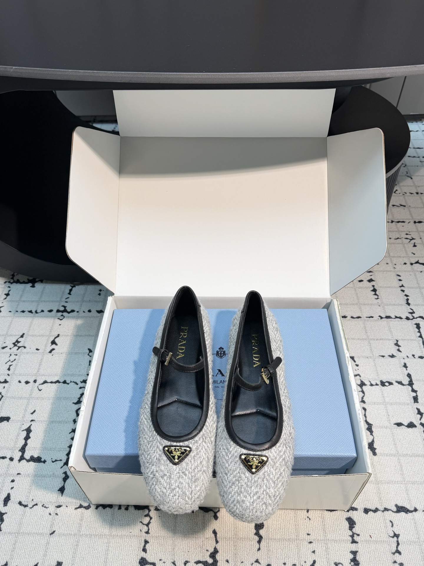 Prada White Woven Mary Jane Flats