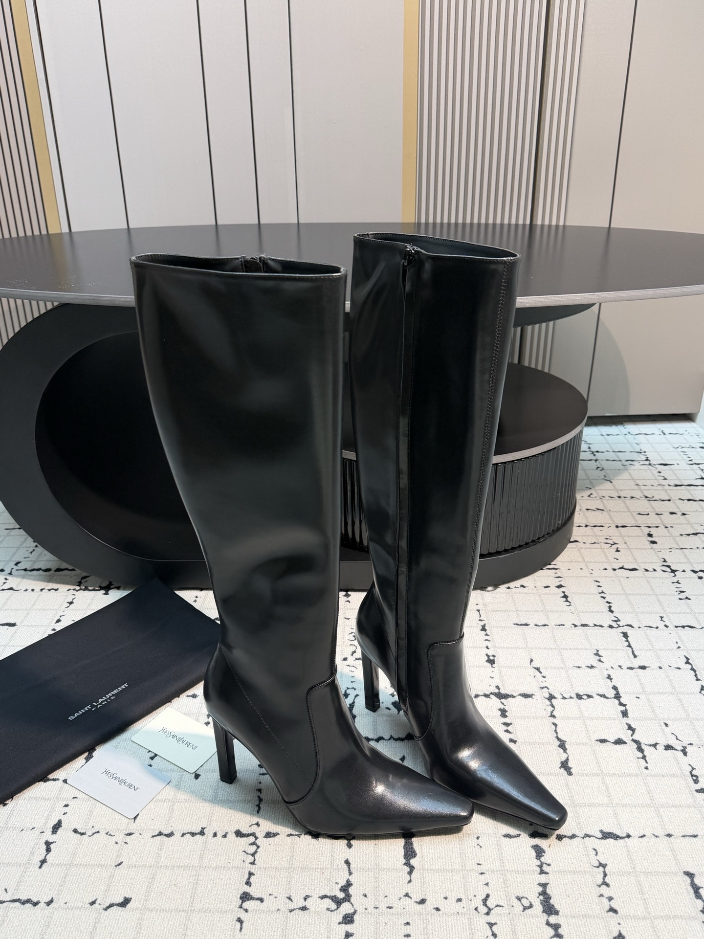 Saint Laurent Black Pointed Knee High Boots