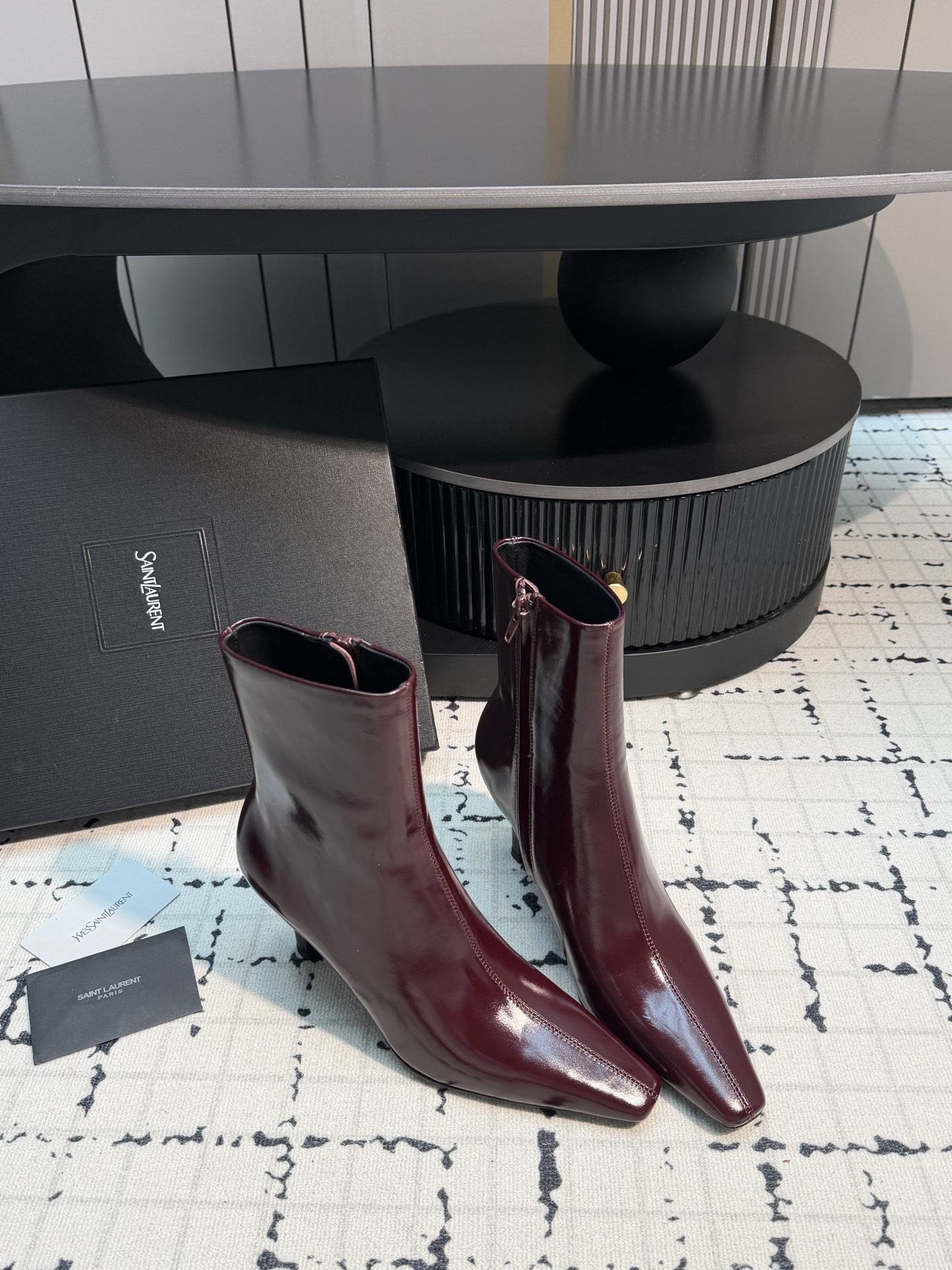 Saint Laurent Burgundy Glossy Pointed Boots
