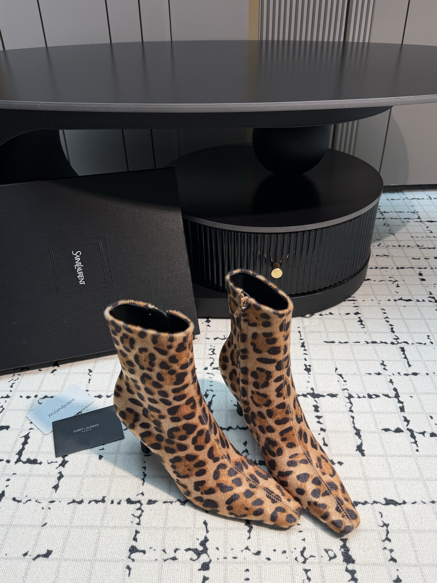 Saint Laurent Leopard Print Pointed Ankle Boots